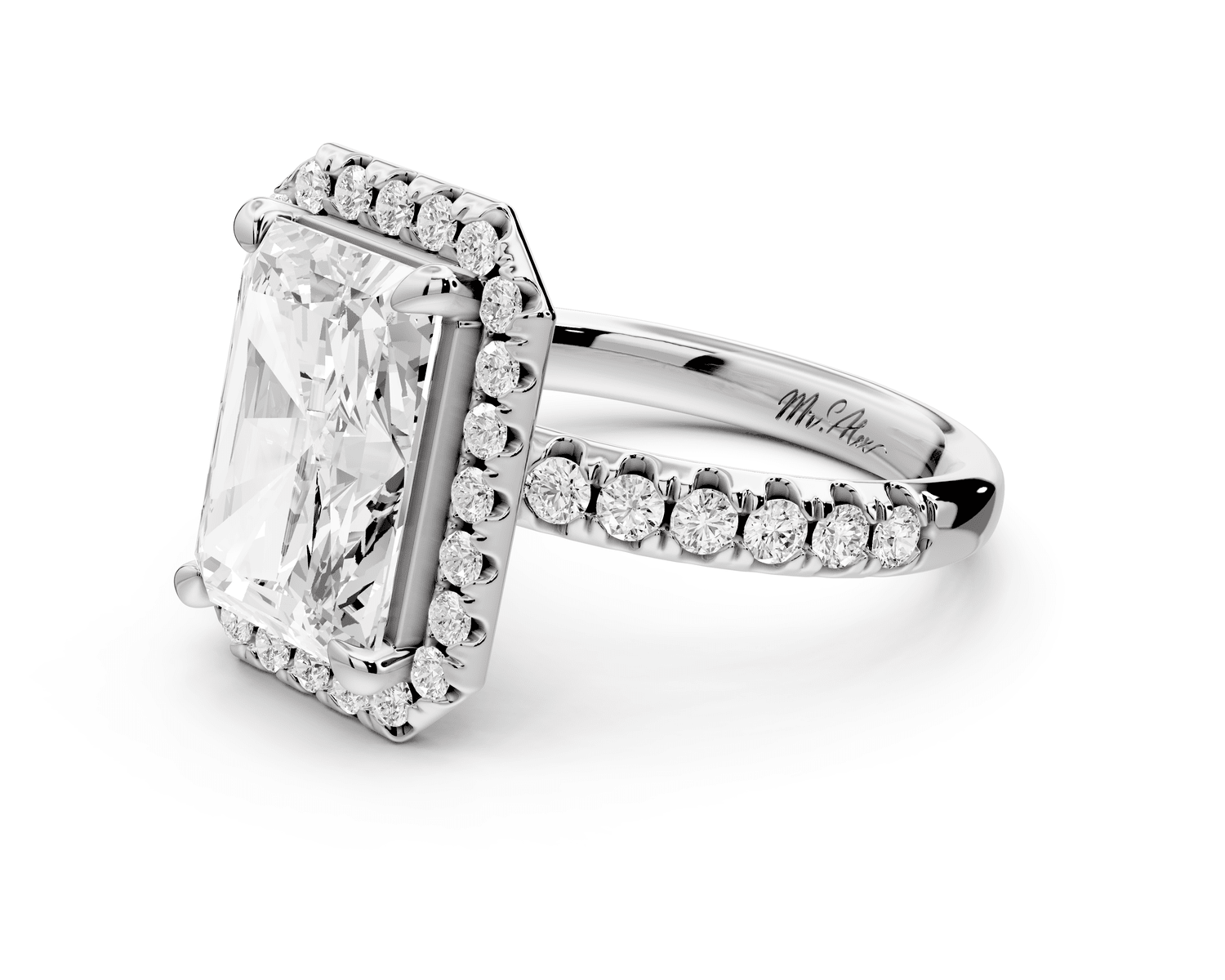 Eveline - 4ct 14k white gold radiant Halo Half Band Pavé Engagement Ring - Mr. Alex Jewelry