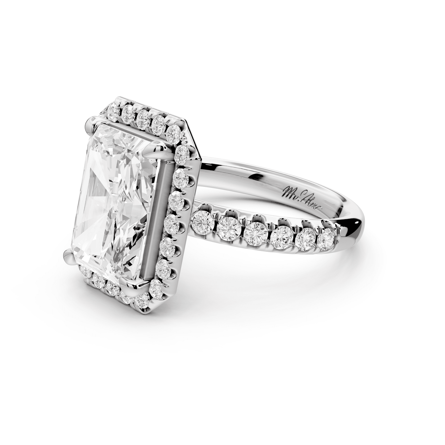 Eveline - 4ct 14k white gold radiant Halo Half Band Pavé Engagement Ring - Mr. Alex Jewelry