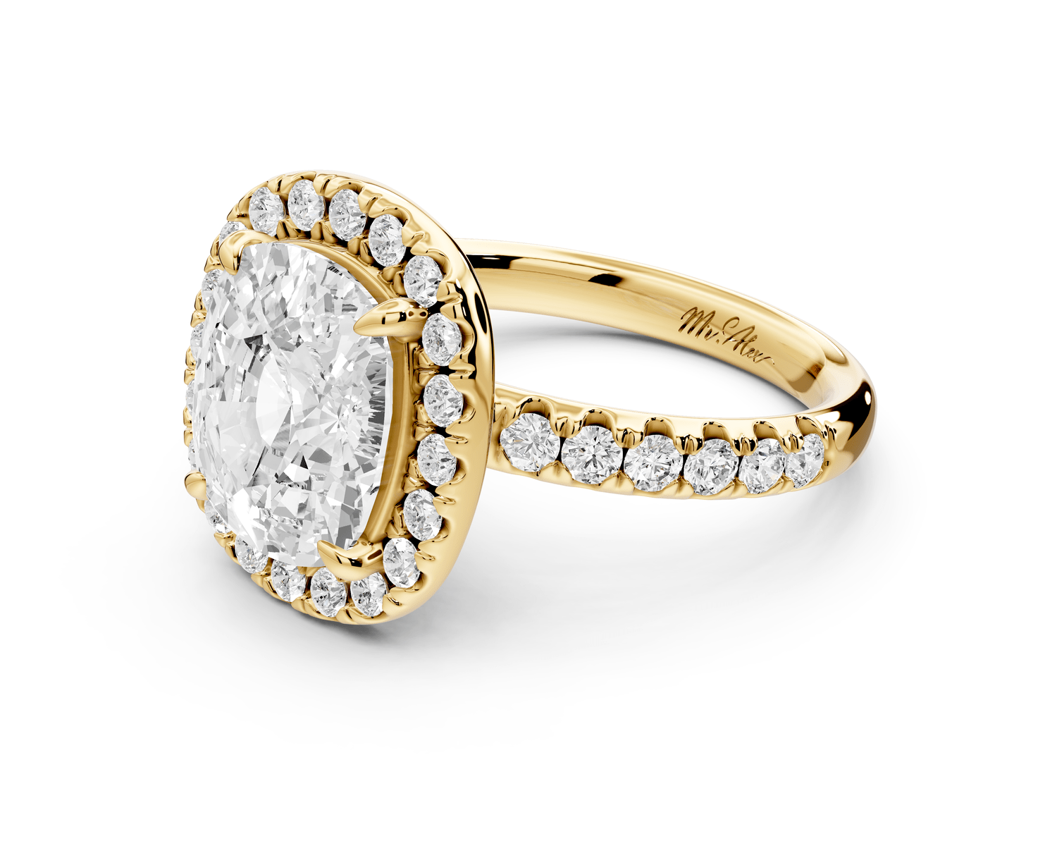 Eveline - 4ct 14k yellow gold cushion Halo Half Band Pavé Engagement Ring - Mr. Alex Jewelry