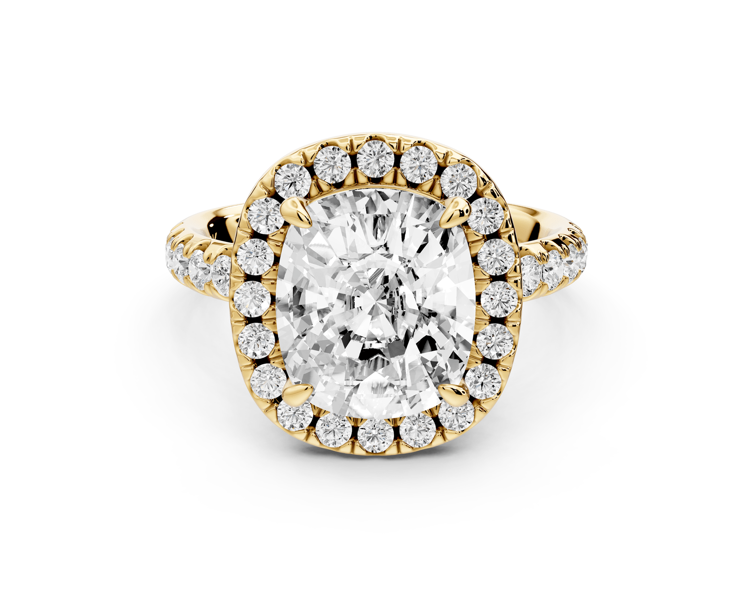 Eveline - 4ct 14k yellow gold cushion Halo Half Band Pavé Engagement Ring - Mr. Alex Jewelry