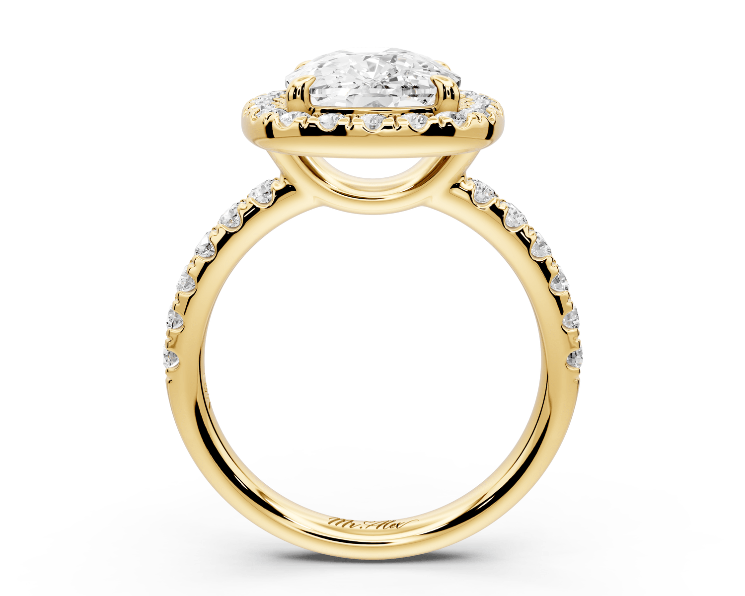 Eveline - 4ct 14k yellow gold cushion Halo Half Band Pavé Engagement Ring - Mr. Alex Jewelry