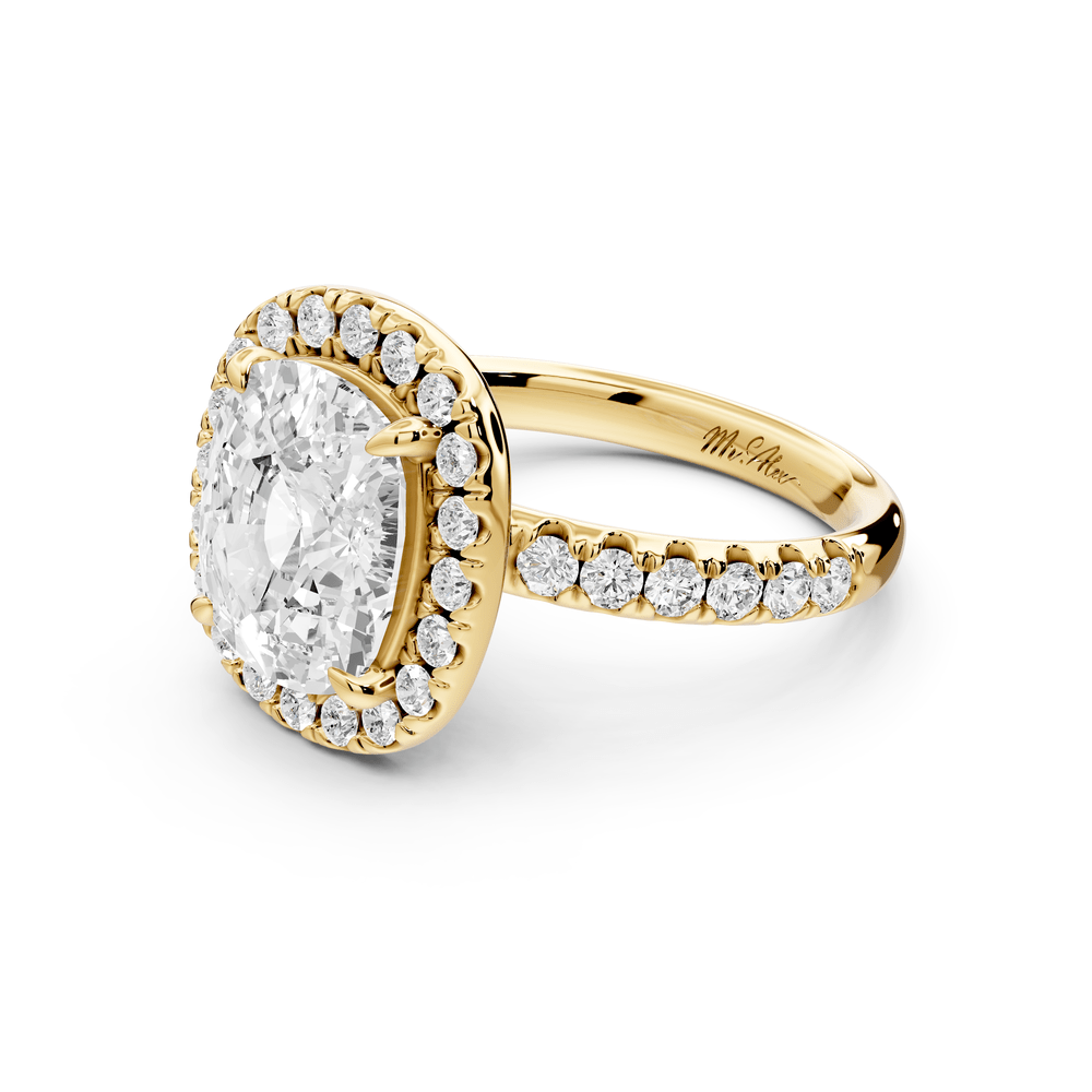 Eveline - 4ct 14k yellow gold ecushion Halo Half Band Pavé Engagement Ring - Mr. Alex Jewelry