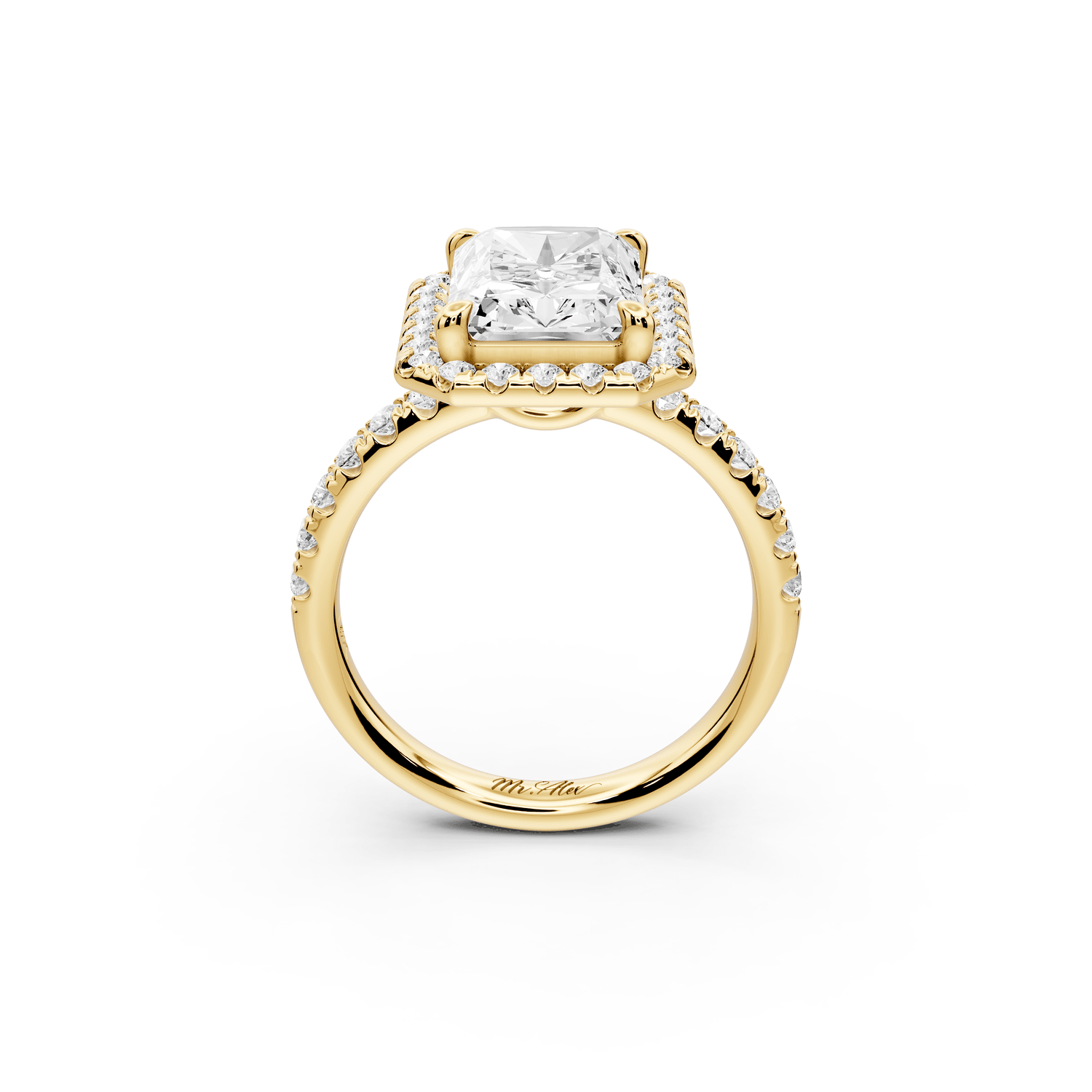 Eveline - 4ct 14k yellow gold radiant Halo Half Band Pavé Engagement Ring - Mr. Alex Jewelry