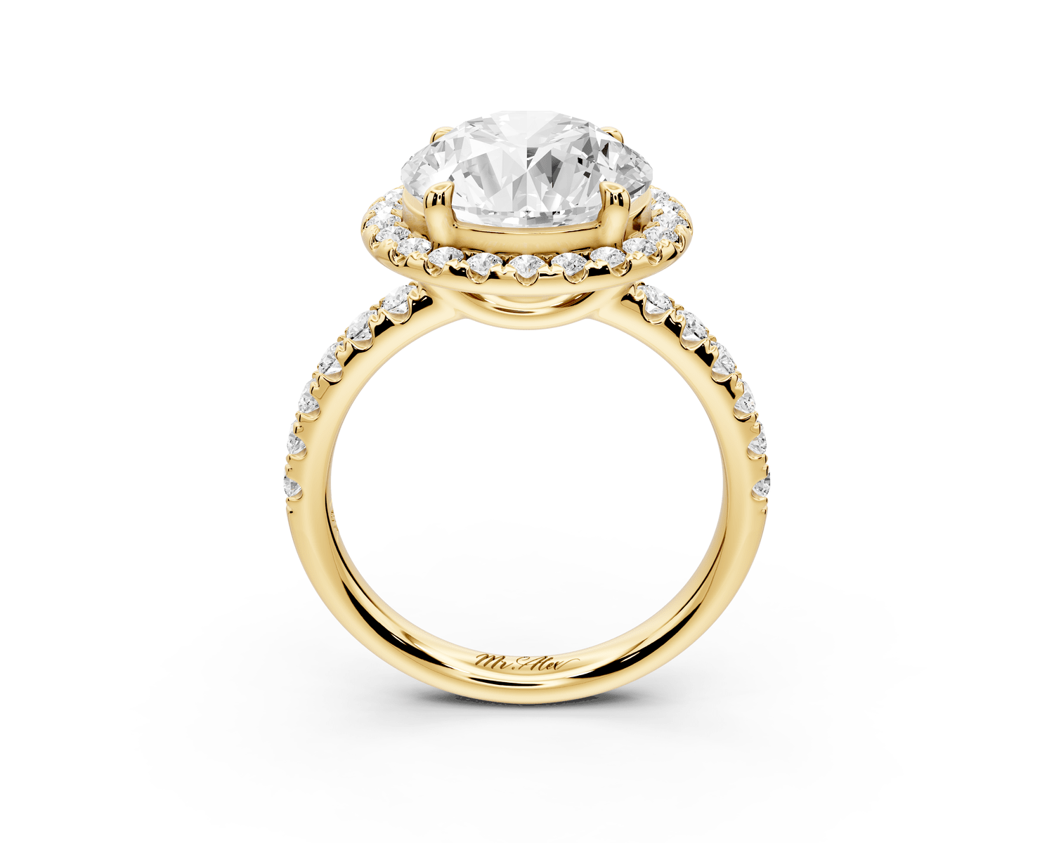 Eveline - 4ct 14k yellow gold round Halo Half Band Pavé Engagement Ring - Mr. Alex Jewelry