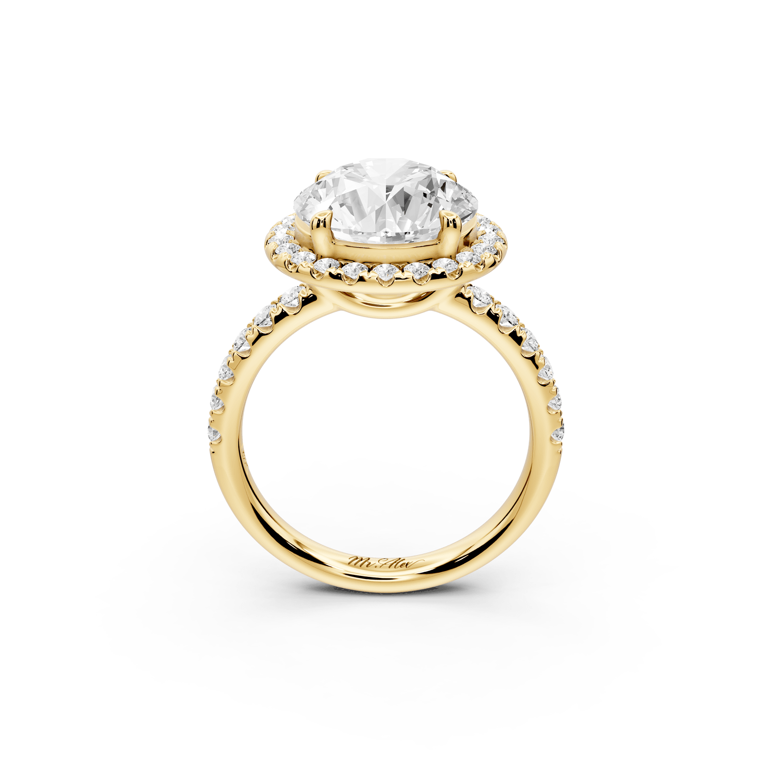 Eveline - 4ct 14k yellow gold round Halo Half Band Pavé Engagement Ring - Mr. Alex Jewelry