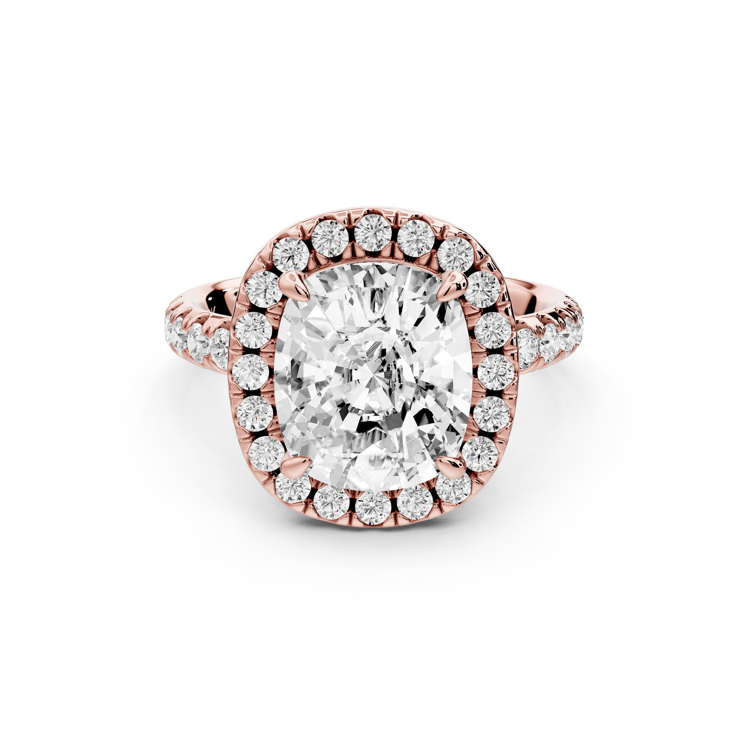 Eveline - 4ct 18k rose gold cushion Halo Half Band Pavé Engagement Ring - Mr. Alex Jewelry