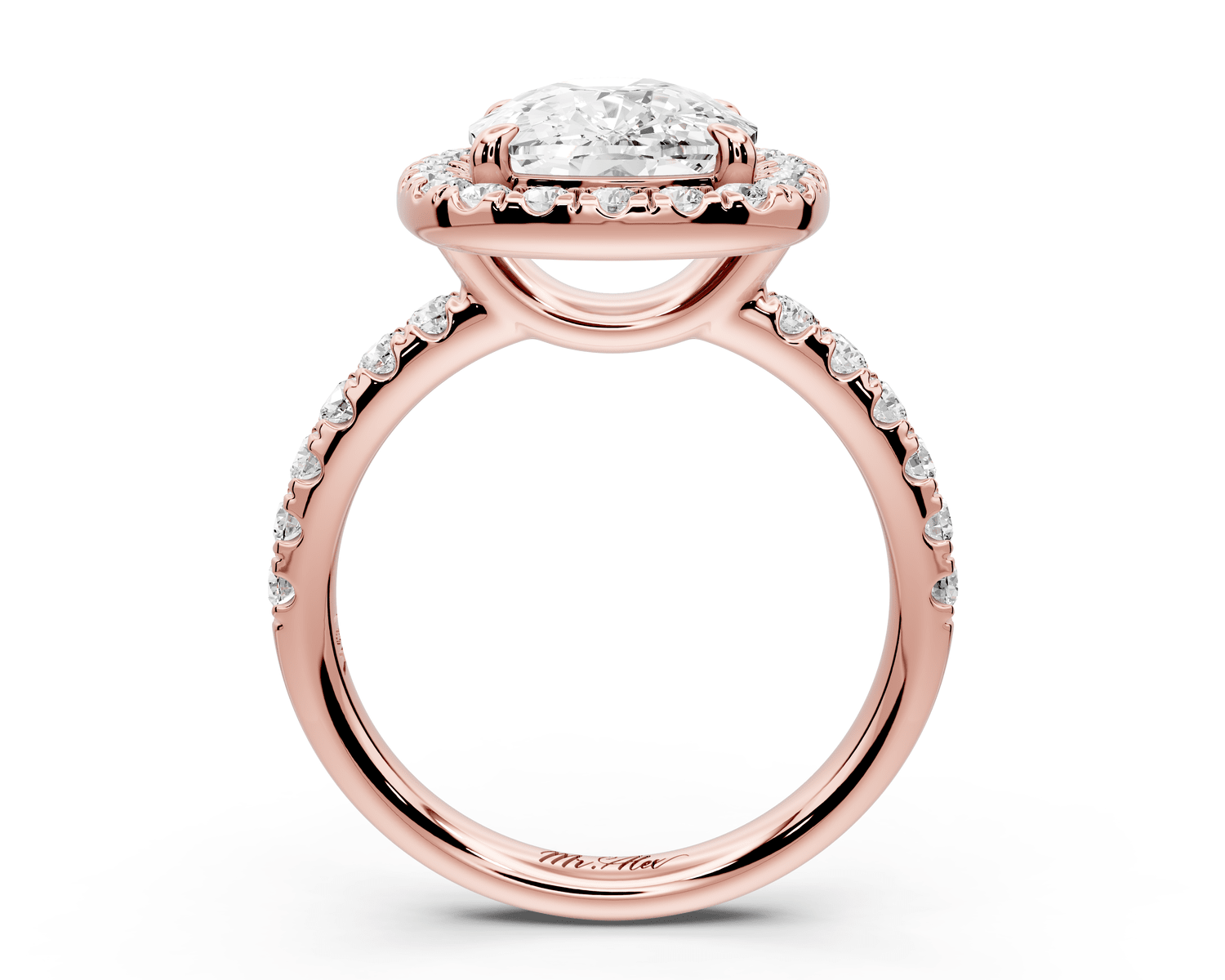 Eveline - 4ct 18k rose gold cushion Halo Half Band Pavé Engagement Ring - Mr. Alex Jewelry