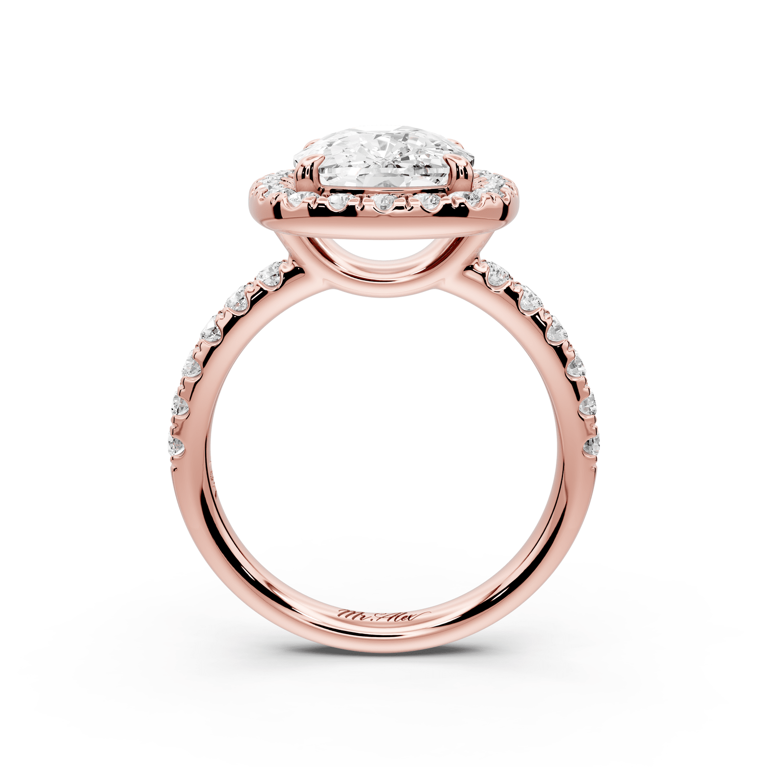 Eveline - 4ct 18k rose gold cushion Halo Half Band Pavé Engagement Ring - Mr. Alex Jewelry