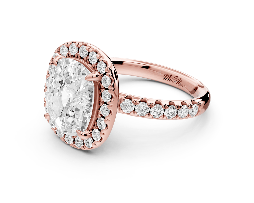 Eveline - 4ct 18k rose gold ecushion Halo Half Band Pavé Engagement Ring - Mr. Alex Jewelry