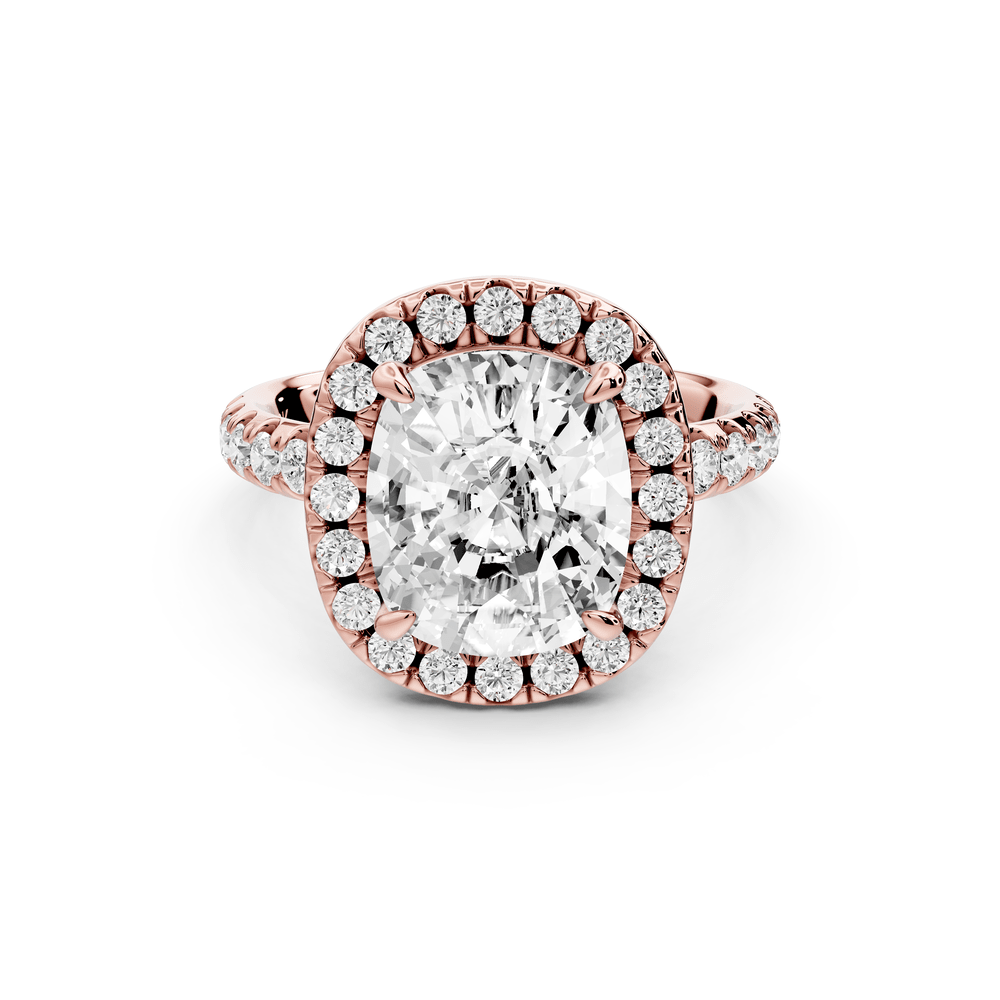 Eveline - 4ct 18k rose gold ecushion Halo Half Band Pavé Engagement Ring - Mr. Alex Jewelry
