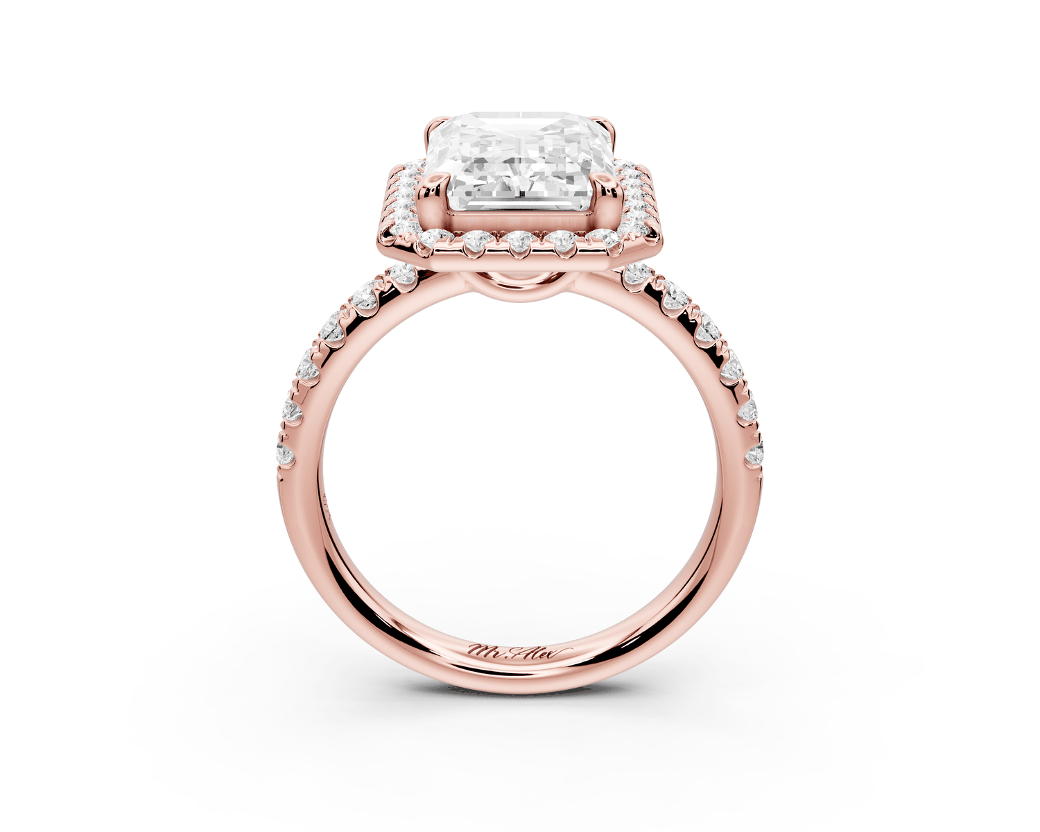 Eveline - 4ct 18k rose gold emerald Halo Half Band Pavé Engagement Ring - Mr. Alex Jewelry