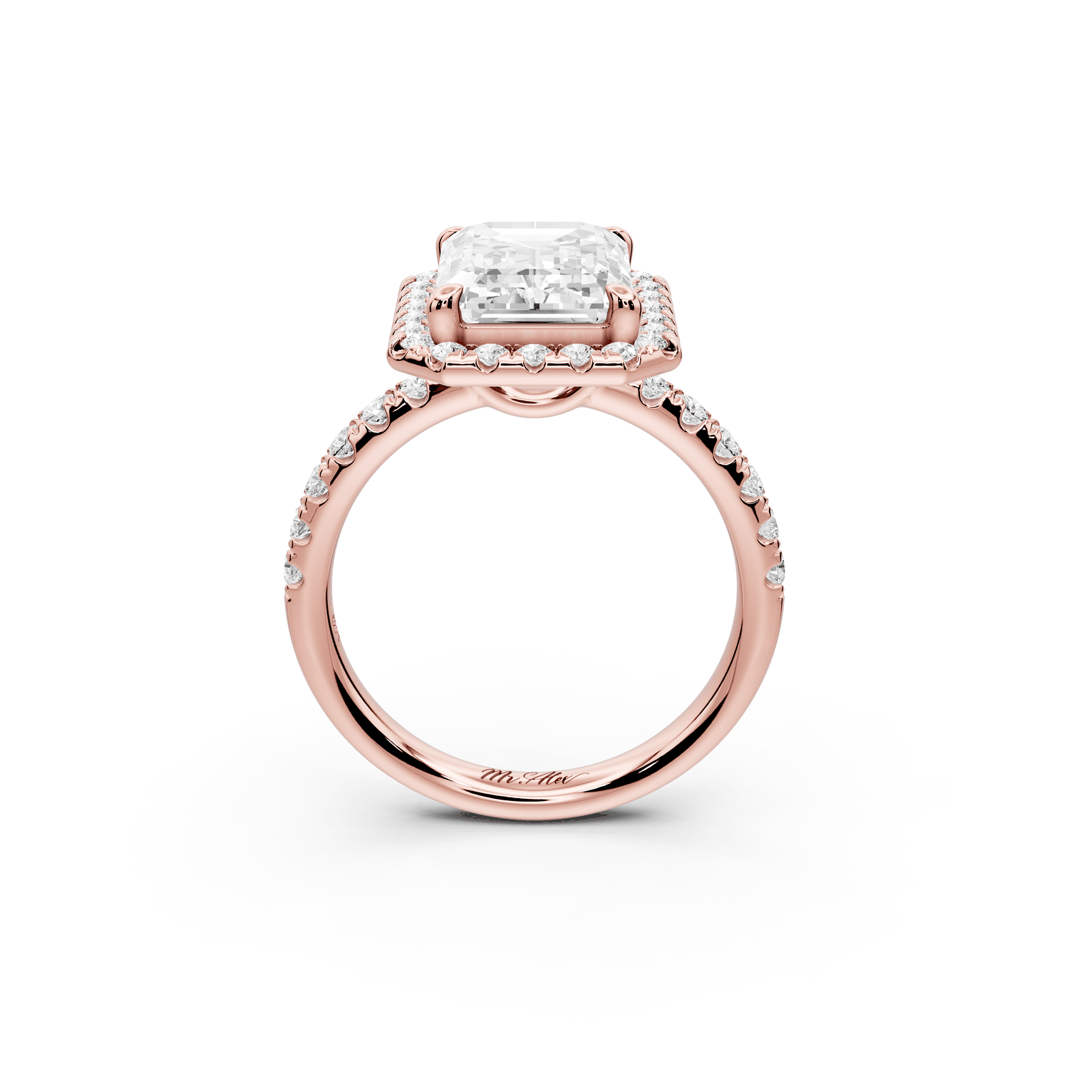 Eveline - 4ct 18k rose gold emerald Halo Half Band Pavé Engagement Ring - Mr. Alex Jewelry