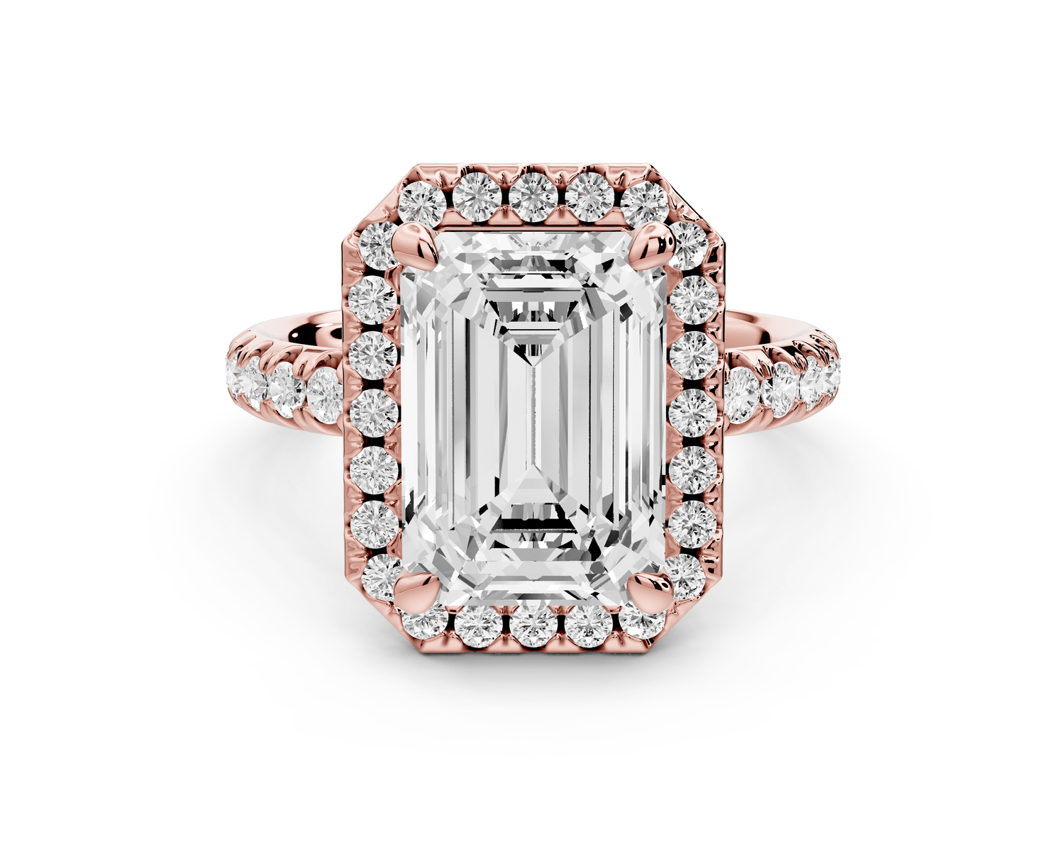 Eveline - 4ct 18k rose gold emerald Halo Half Band Pavé Engagement Ring - Mr. Alex Jewelry