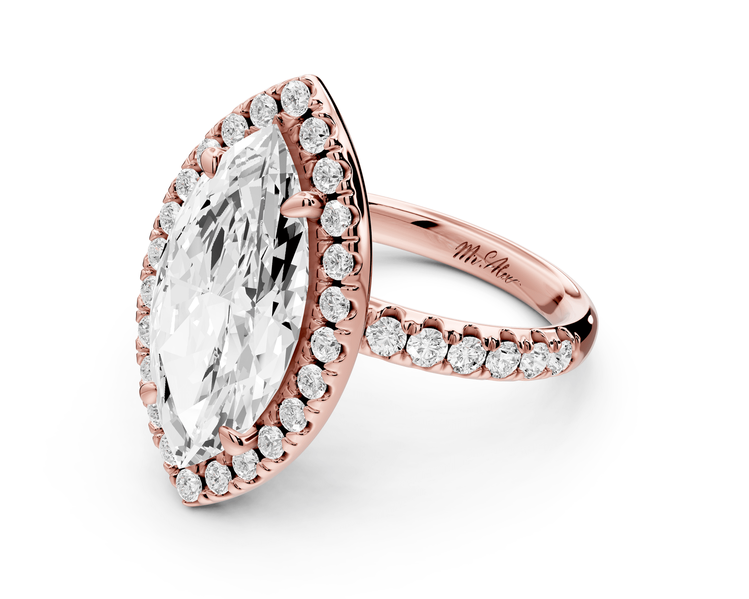 Eveline - 4ct 18k rose gold marquise Halo Half Band Pavé Engagement Ring - Mr. Alex Jewelry