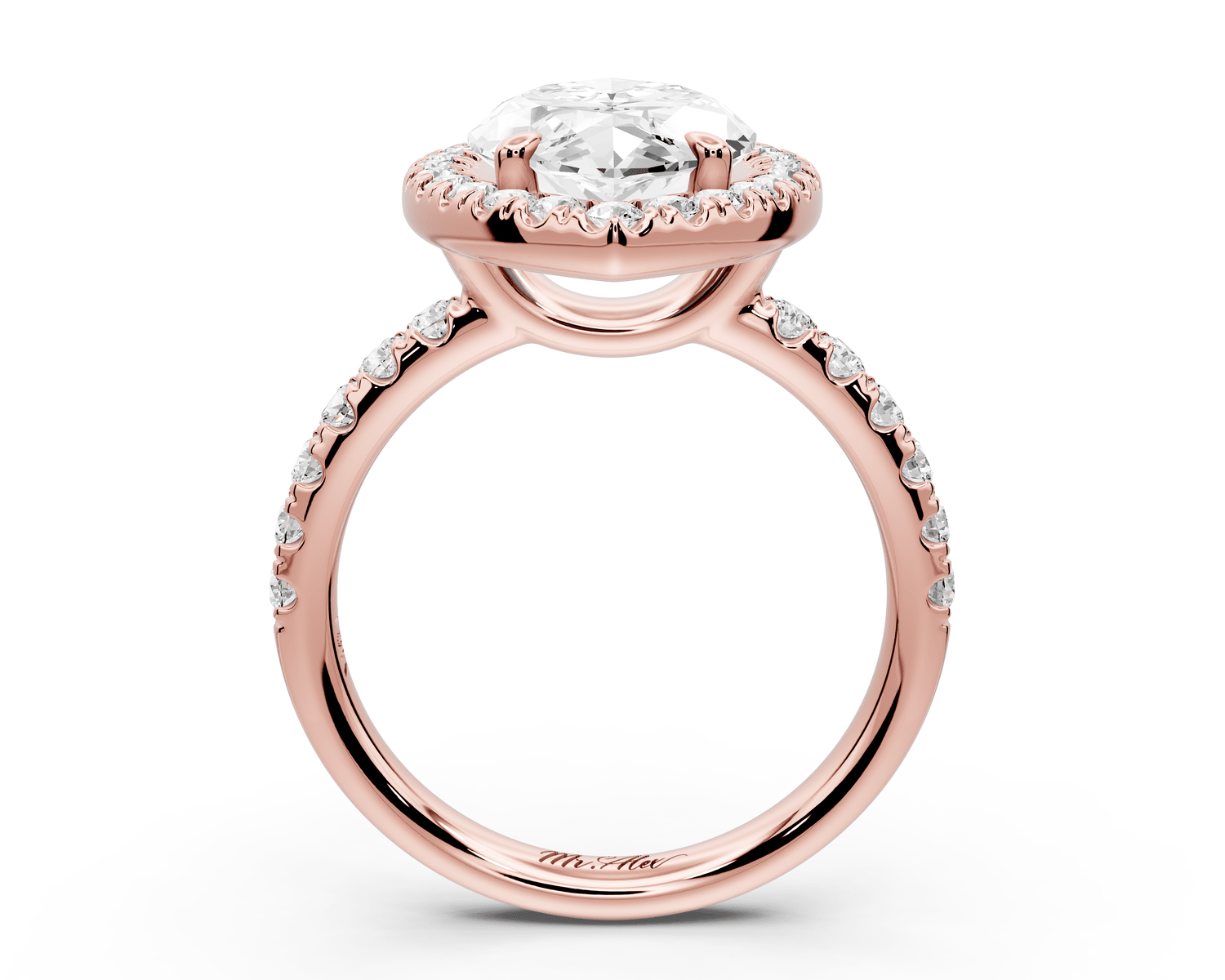 Eveline - 4ct 18k rose gold marquise Halo Half Band Pavé Engagement Ring - Mr. Alex Jewelry