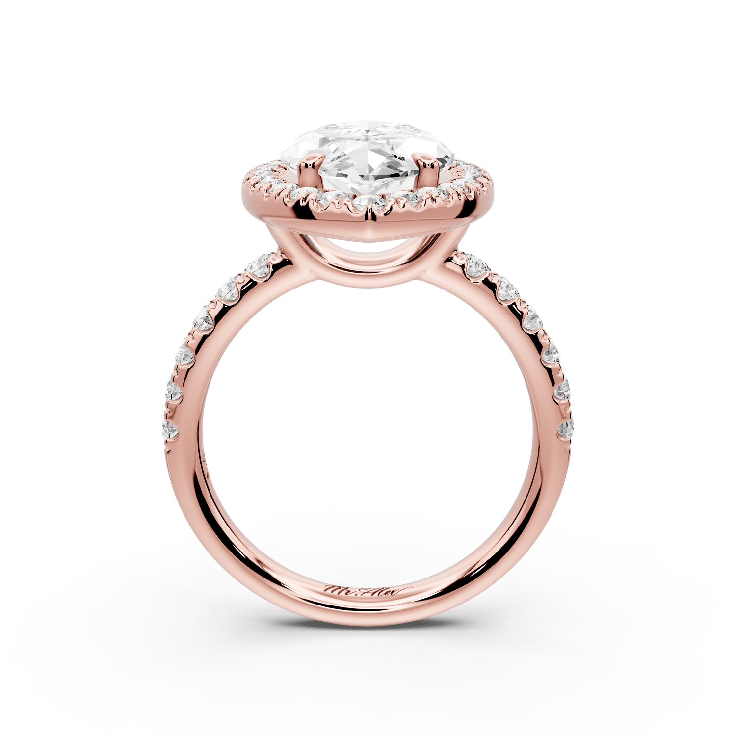 Eveline - 4ct 18k rose gold marquise Halo Half Band Pavé Engagement Ring - Mr. Alex Jewelry