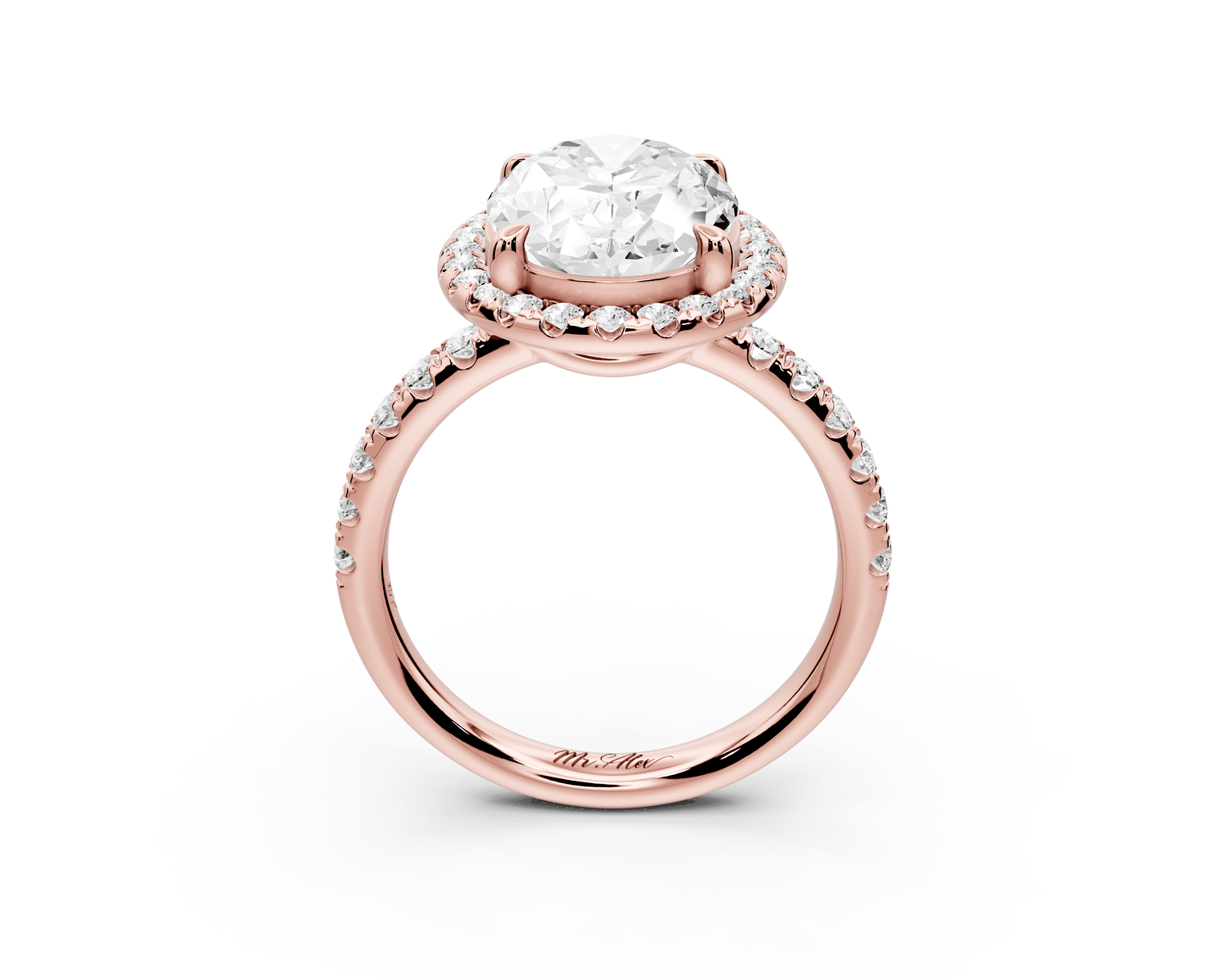 Eveline - 4ct 18k rose gold oval Halo Half Band Pavé Engagement Ring - Mr. Alex Jewelry