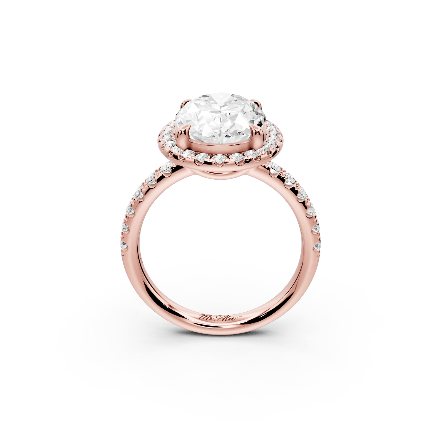 Eveline - 4ct 18k rose gold oval Halo Half Band Pavé Engagement Ring - Mr. Alex Jewelry
