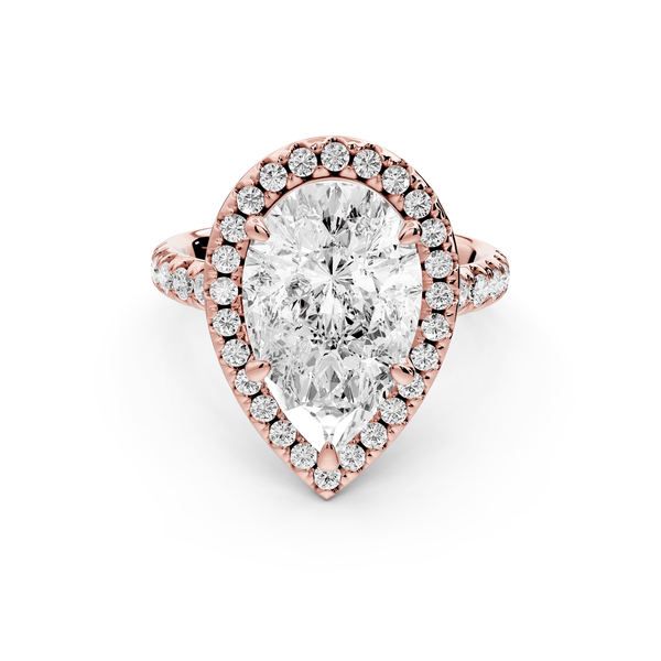 Eveline - 4ct 18k rose gold pear Halo Half Band Pavé Engagement Ring - Mr. Alex Jewelry