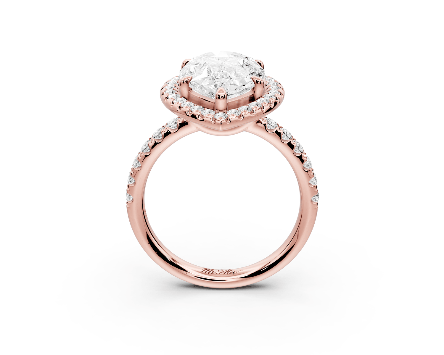 Eveline - 4ct 18k rose gold pear Halo Half Band Pavé Engagement Ring - Mr. Alex Jewelry