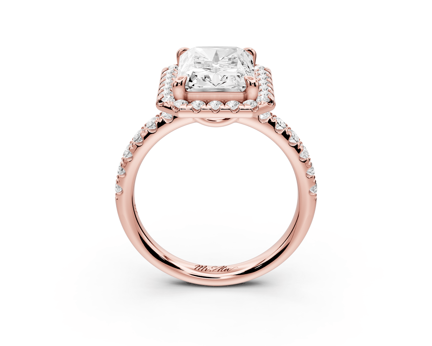 Eveline - 4ct 18k rose gold radiant Halo Half Band Pavé Engagement Ring - Mr. Alex Jewelry