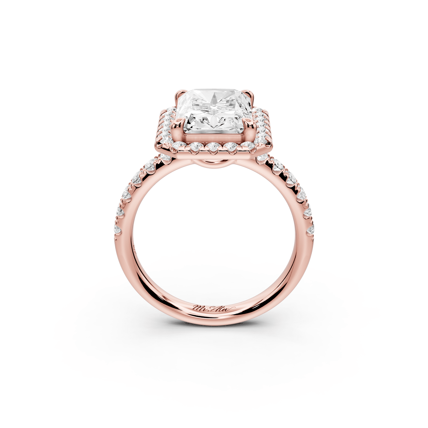 Eveline - 4ct 18k rose gold radiant Halo Half Band Pavé Engagement Ring - Mr. Alex Jewelry