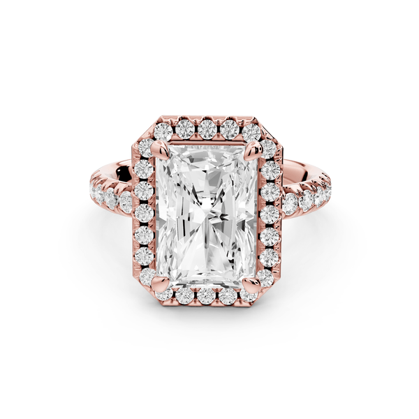 Eveline - 4ct 18k rose gold radiant Halo Half Band Pavé Engagement Ring - Mr. Alex Jewelry