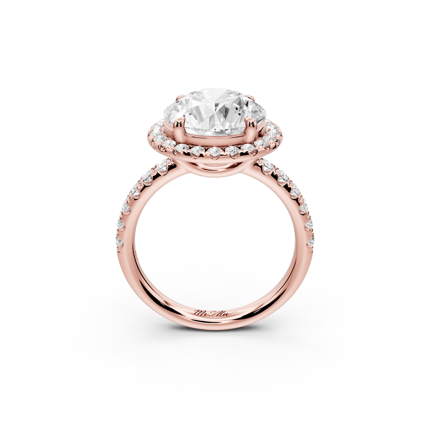 Eveline - 4ct 18k rose gold round Halo Half Band Pavé Engagement Ring - Mr. Alex Jewelry