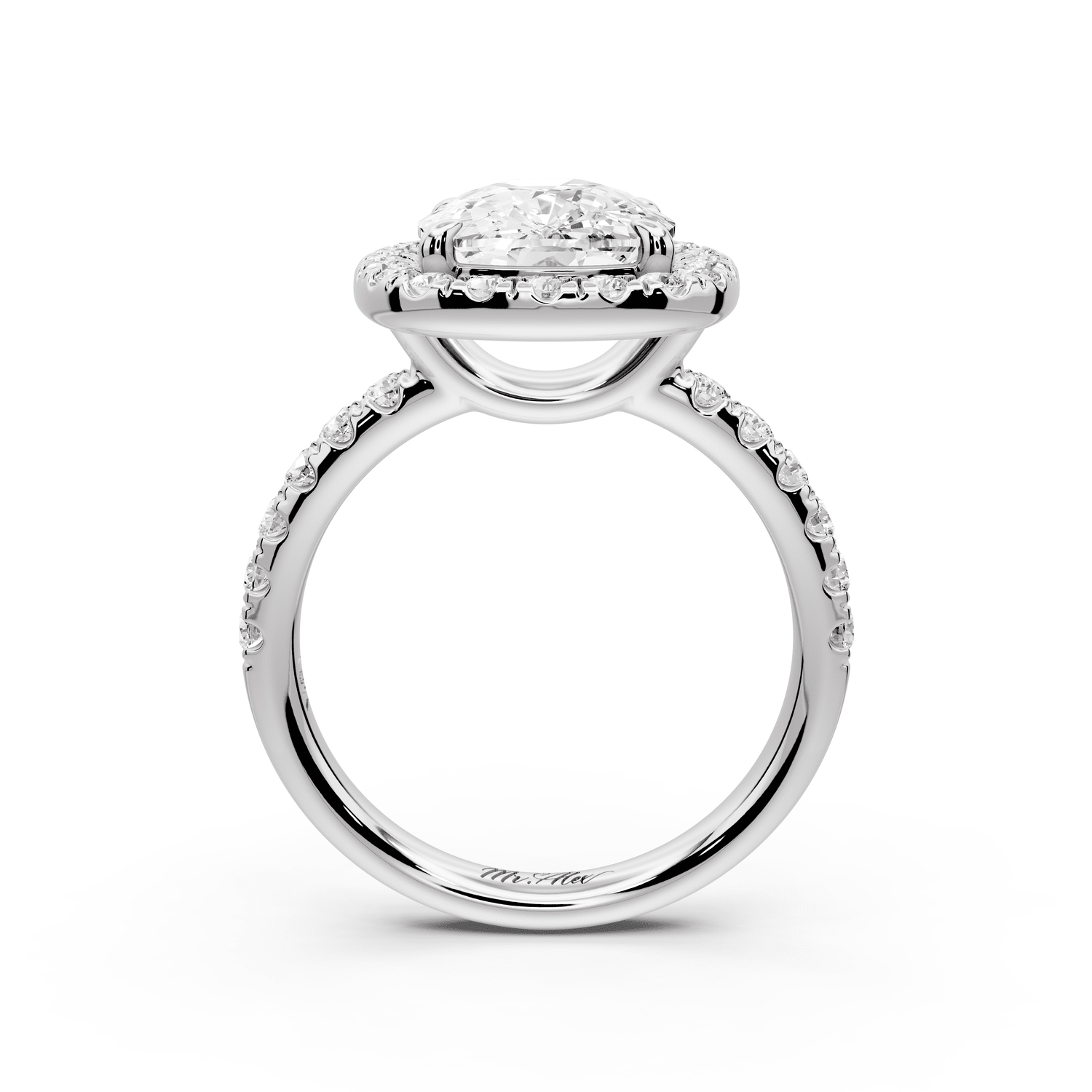 Eveline - 4ct 18k white gold cushion Halo Half Band Pavé Engagement Ring - Mr. Alex Jewelry