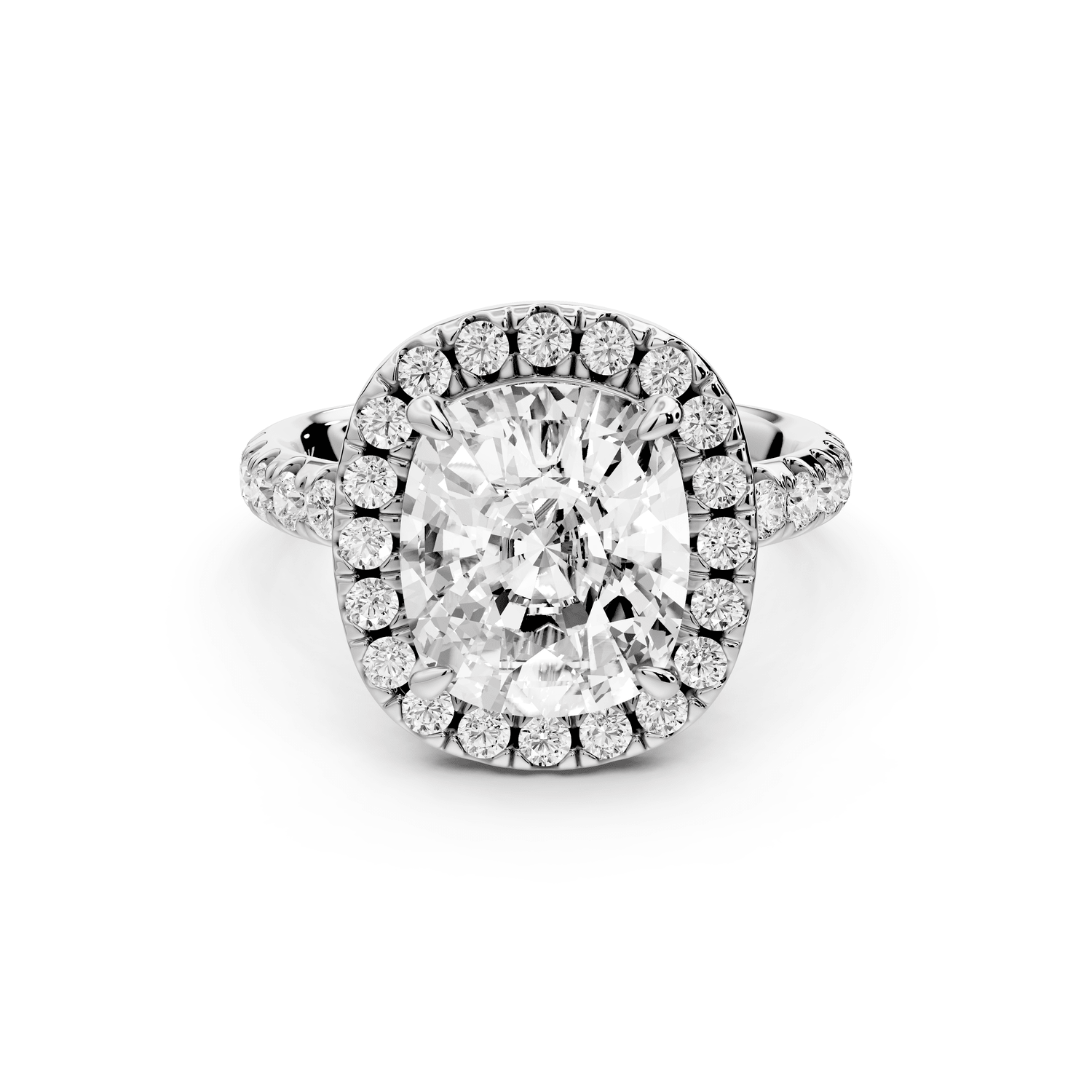 Eveline - 4ct 18k white gold cushion Halo Half Band Pavé Engagement Ring - Mr. Alex Jewelry