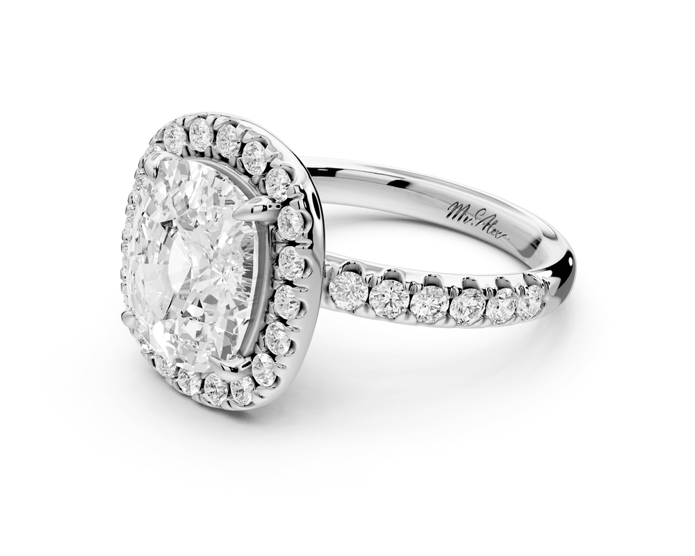 Eveline - 4ct 18k white gold ecushion Halo Half Band Pavé Engagement Ring - Mr. Alex Jewelry