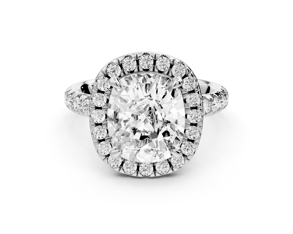 Eveline - 4ct 18k white gold ecushion Halo Half Band Pavé Engagement Ring - Mr. Alex Jewelry