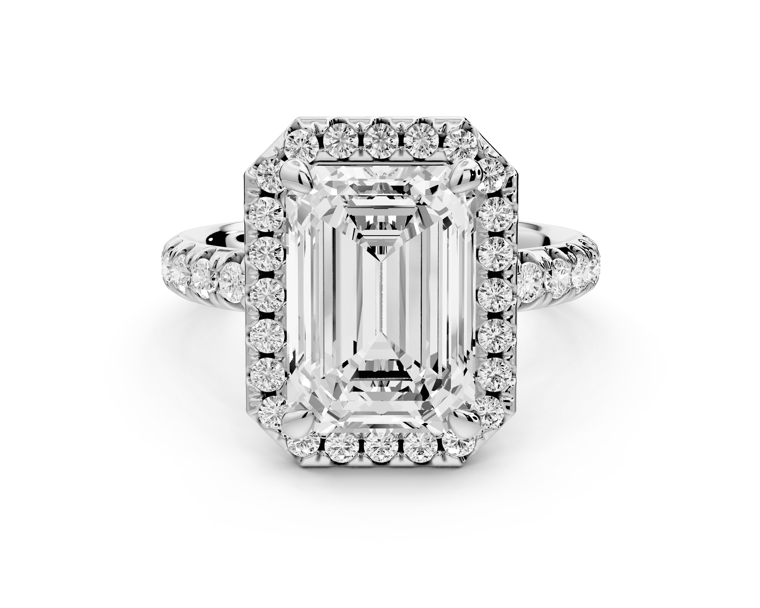Eveline - 4ct 18k white gold emerald Halo Half Band Pavé Engagement Ring - Mr. Alex Jewelry