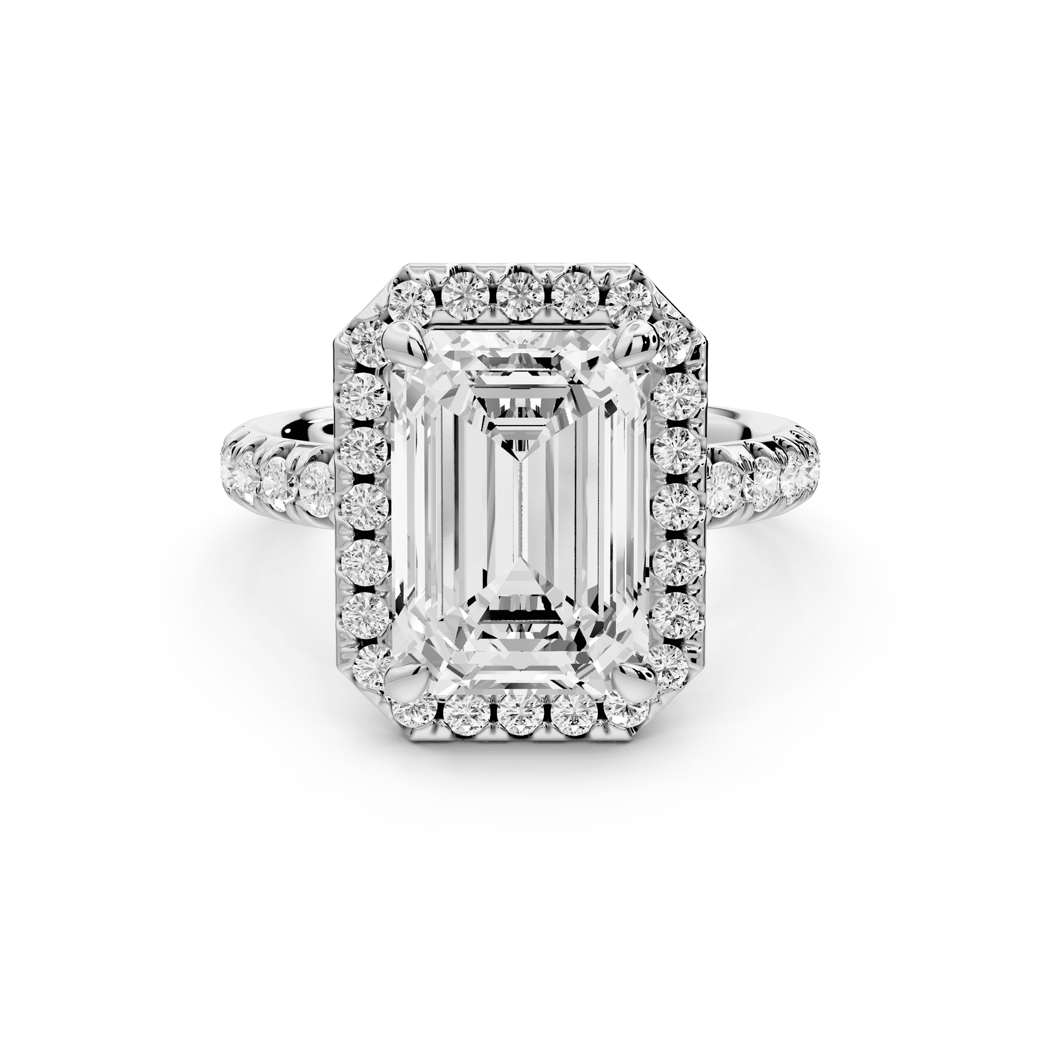 Eveline - 4ct 18k white gold emerald Halo Half Band Pavé Engagement Ring - Mr. Alex Jewelry