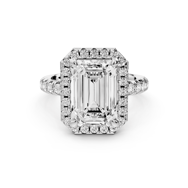 Eveline - 4ct 18k white gold emerald Halo Half Band Pavé Engagement Ring - Mr. Alex Jewelry