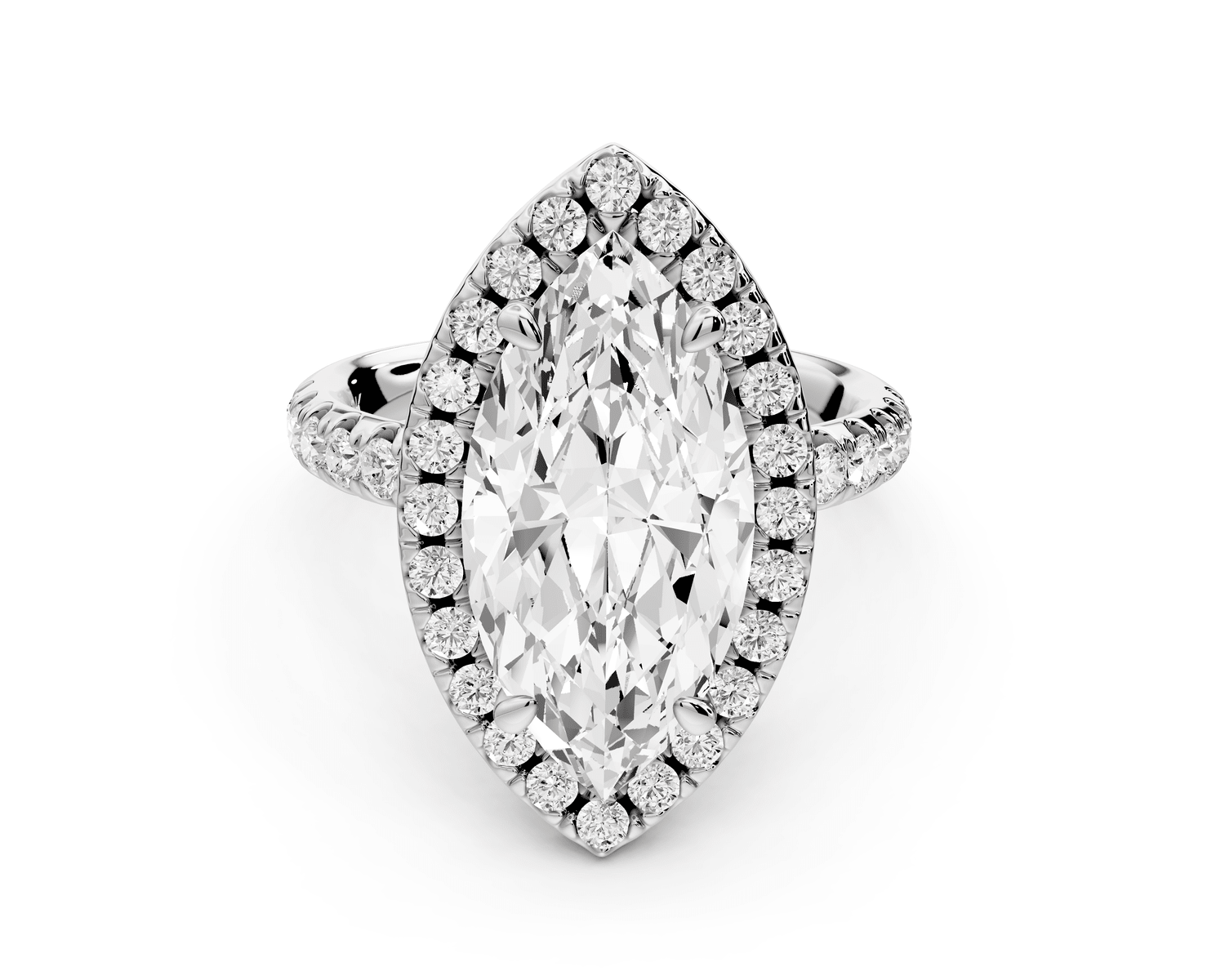 Eveline - 4ct 18k white gold marquise Halo Half Band Pavé Engagement Ring - Mr. Alex Jewelry