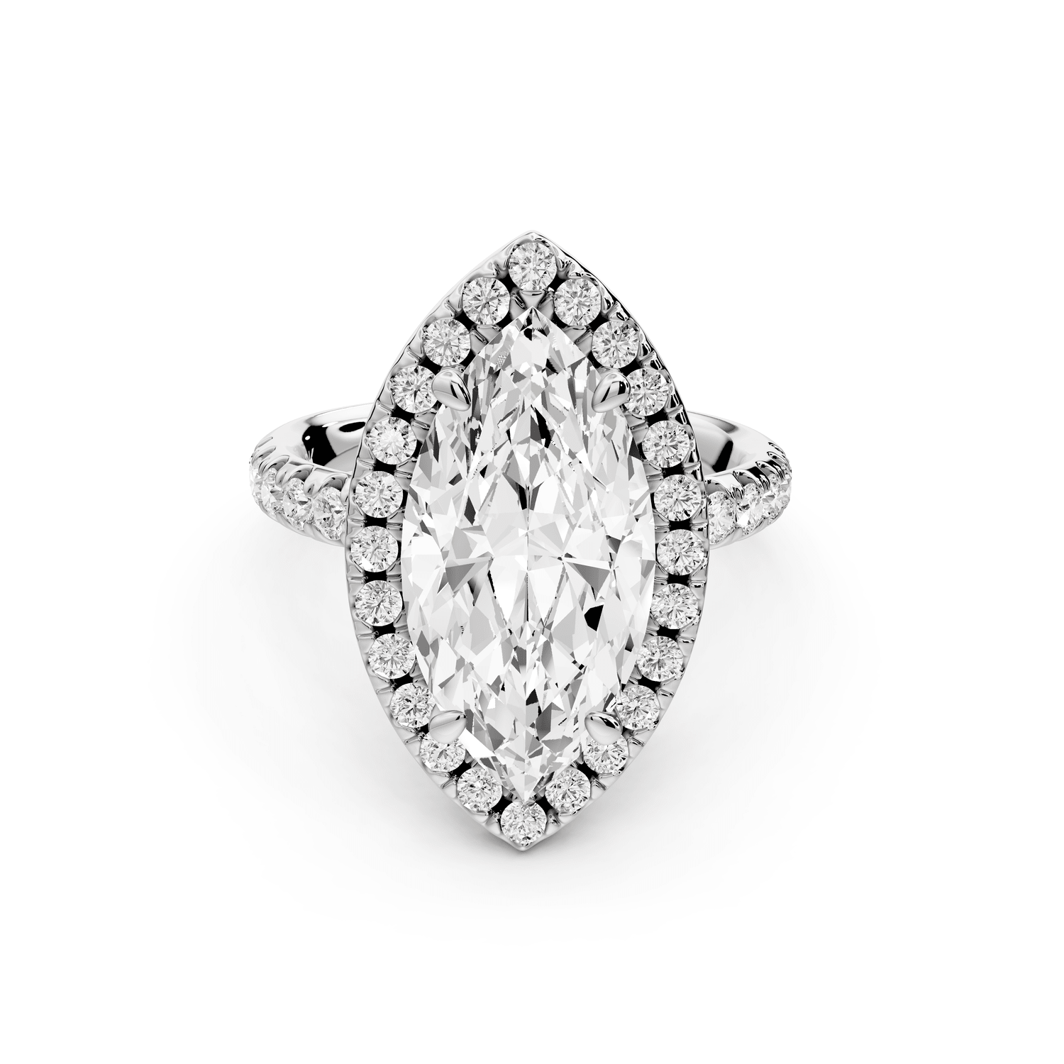 Eveline - 4ct 18k white gold marquise Halo Half Band Pavé Engagement Ring - Mr. Alex Jewelry