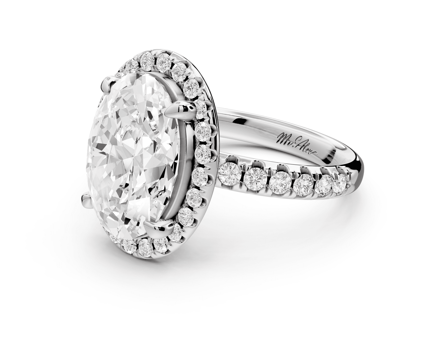 Eveline - 4ct 18k white gold oval Halo Half Band Pavé Engagement Ring - Mr. Alex Jewelry