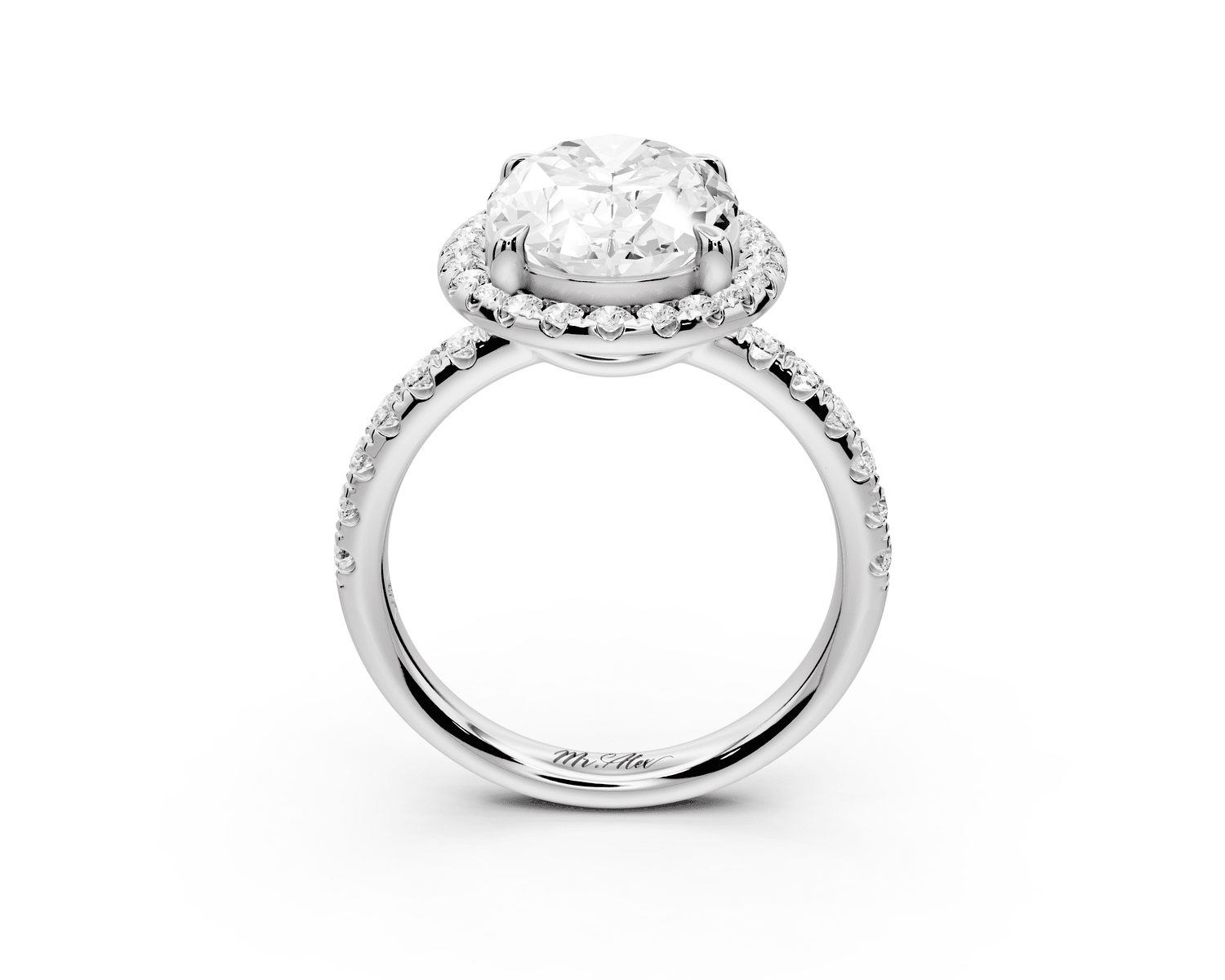 Eveline - 4ct 18k white gold oval Halo Half Band Pavé Engagement Ring - Mr. Alex Jewelry