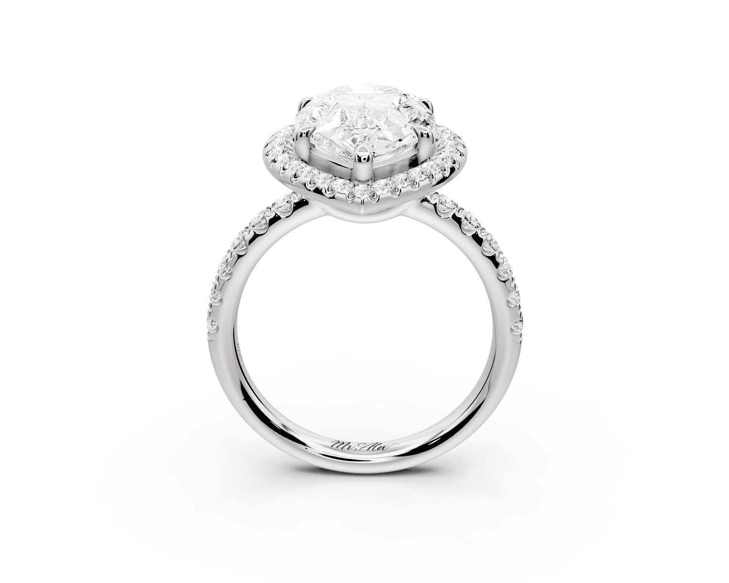 Eveline - 4ct 18k white gold pear Halo Half Band Pavé Engagement Ring - Mr. Alex Jewelry
