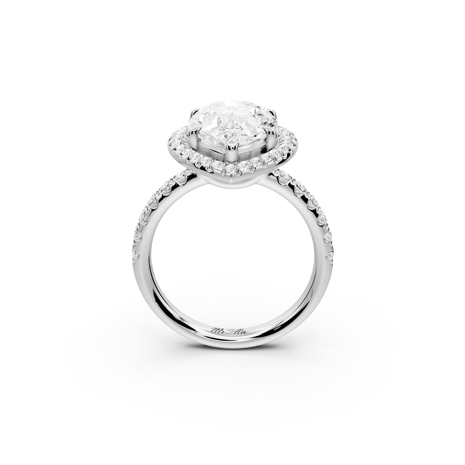 Eveline - 4ct 18k white gold pear Halo Half Band Pavé Engagement Ring - Mr. Alex Jewelry