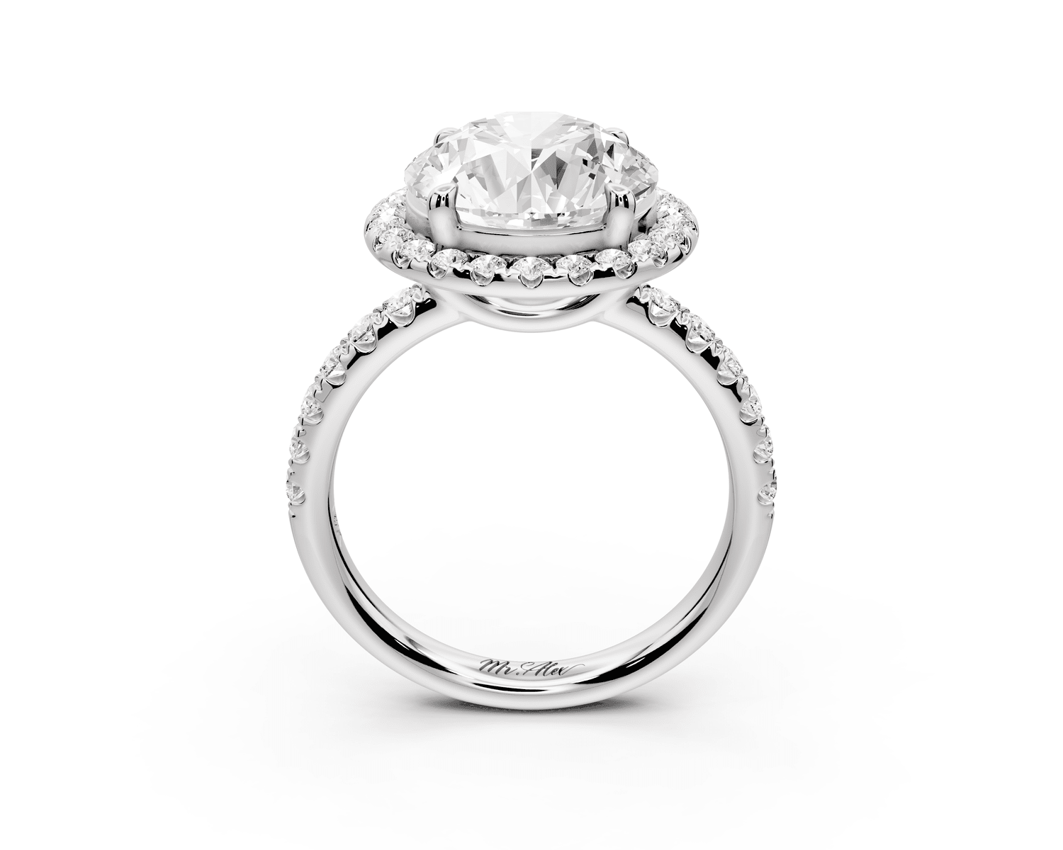 Eveline - 4ct 18k white gold round Halo Half Band Pavé Engagement Ring - Mr. Alex Jewelry