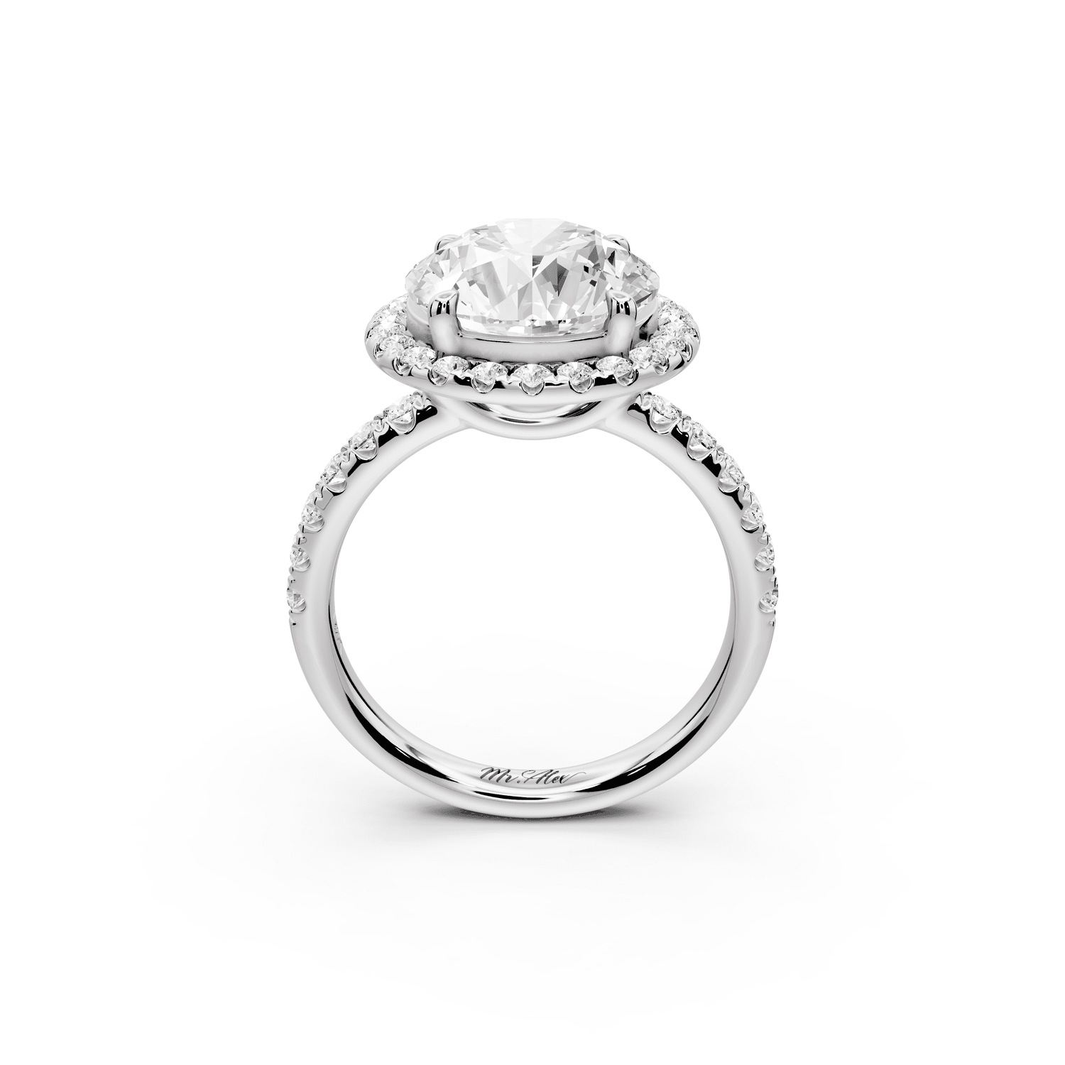 Eveline - 4ct 18k white gold round Halo Half Band Pavé Engagement Ring - Mr. Alex Jewelry