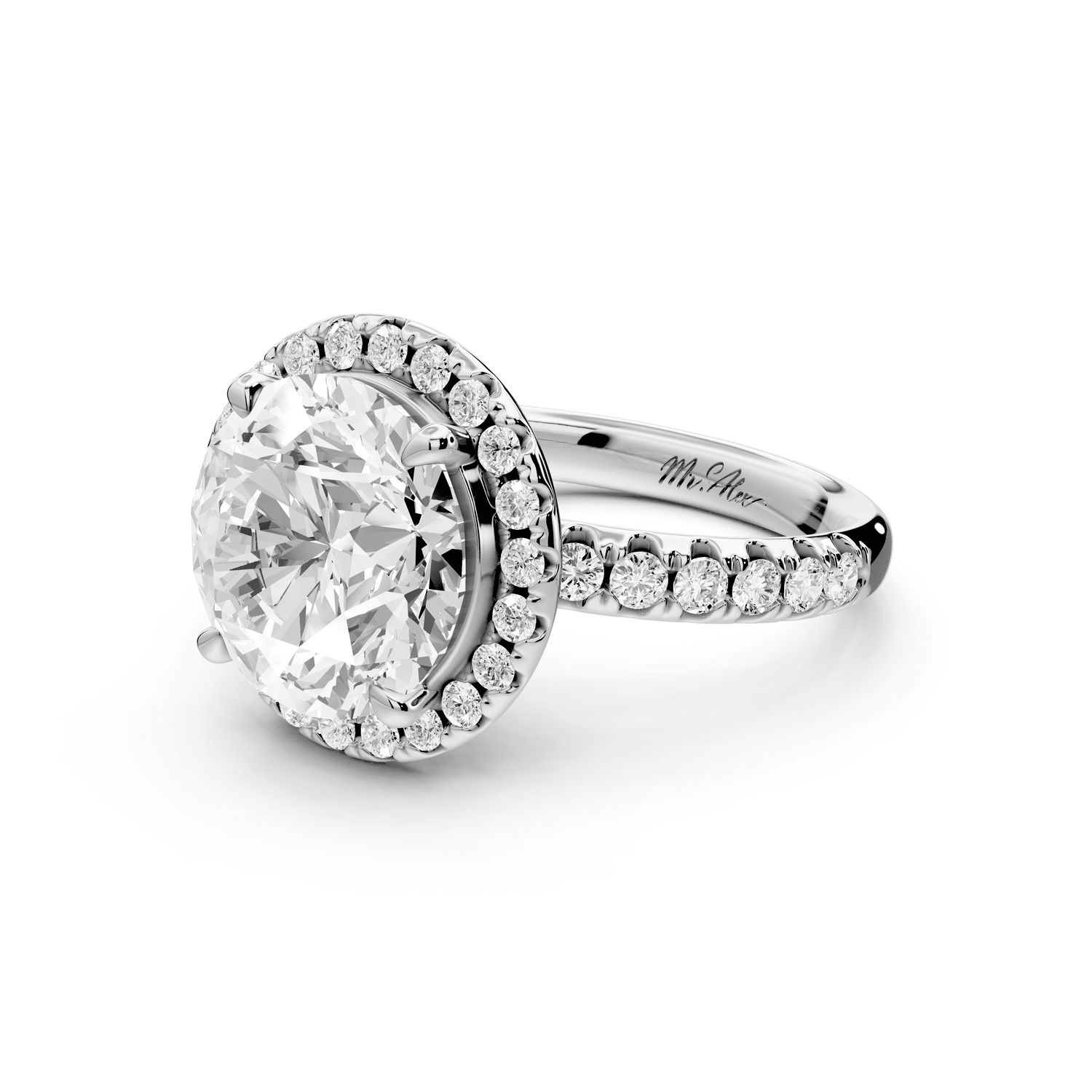Eveline - 4ct 18k white gold round Halo Half Band Pavé Engagement Ring - Mr. Alex Jewelry