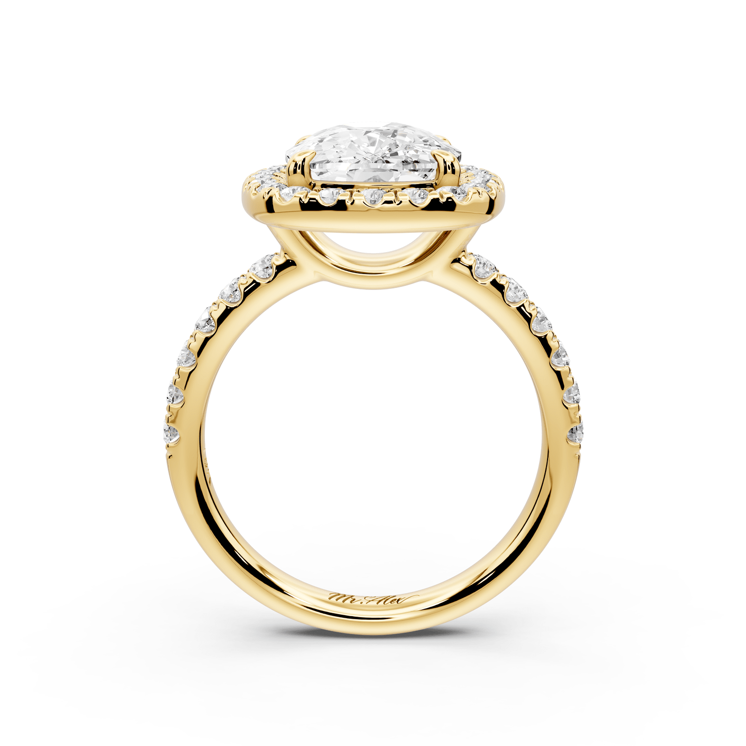 Eveline - 4ct 18k yellow gold cushion Halo Half Band Pavé Engagement Ring - Mr. Alex Jewelry