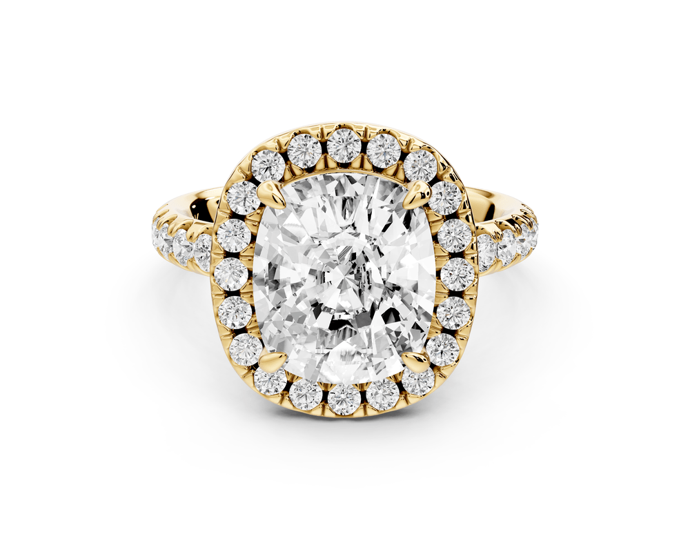 Eveline - 4ct 18k yellow gold ecushion Halo Half Band Pavé Engagement Ring - Mr. Alex Jewelry