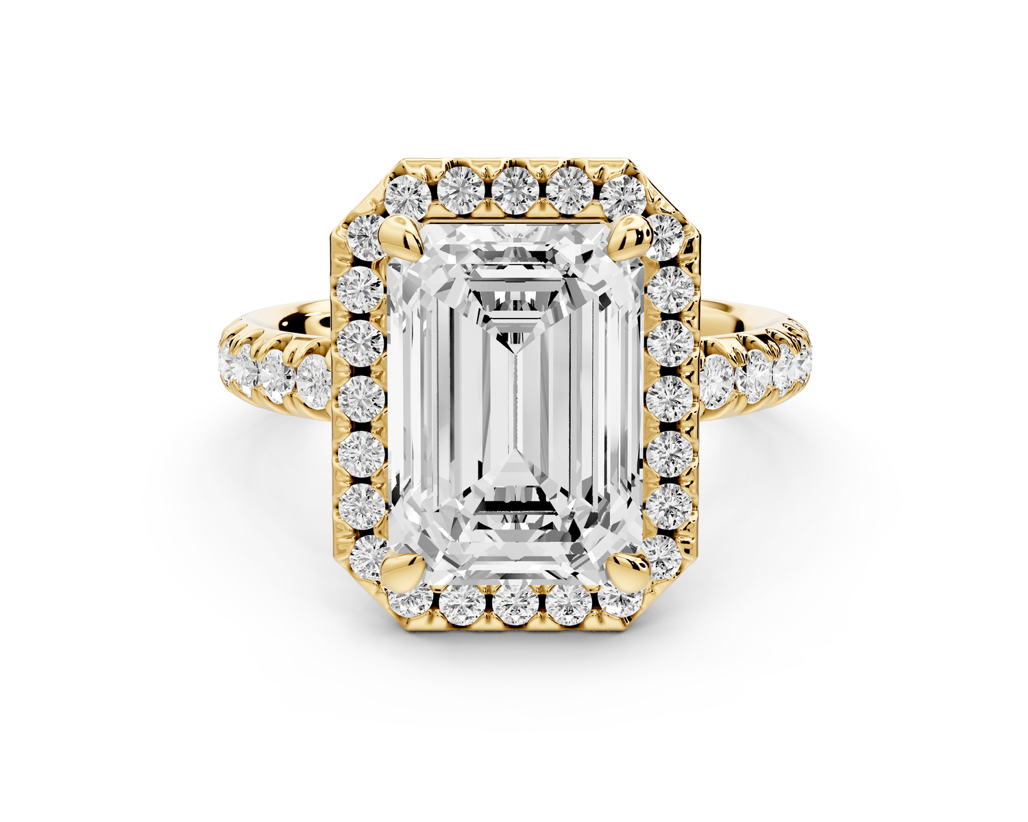 Eveline - 4ct 18k yellow gold emerald Halo Half Band Pavé Engagement Ring - Mr. Alex Jewelry