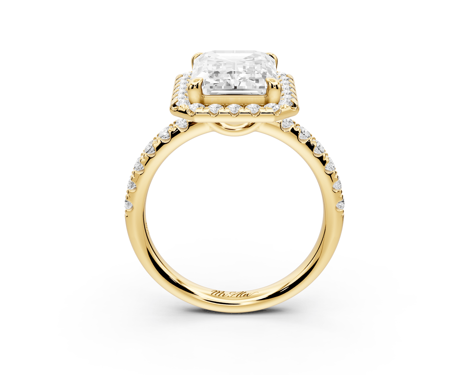 Eveline - 4ct 18k yellow gold emerald Halo Half Band Pavé Engagement Ring - Mr. Alex Jewelry
