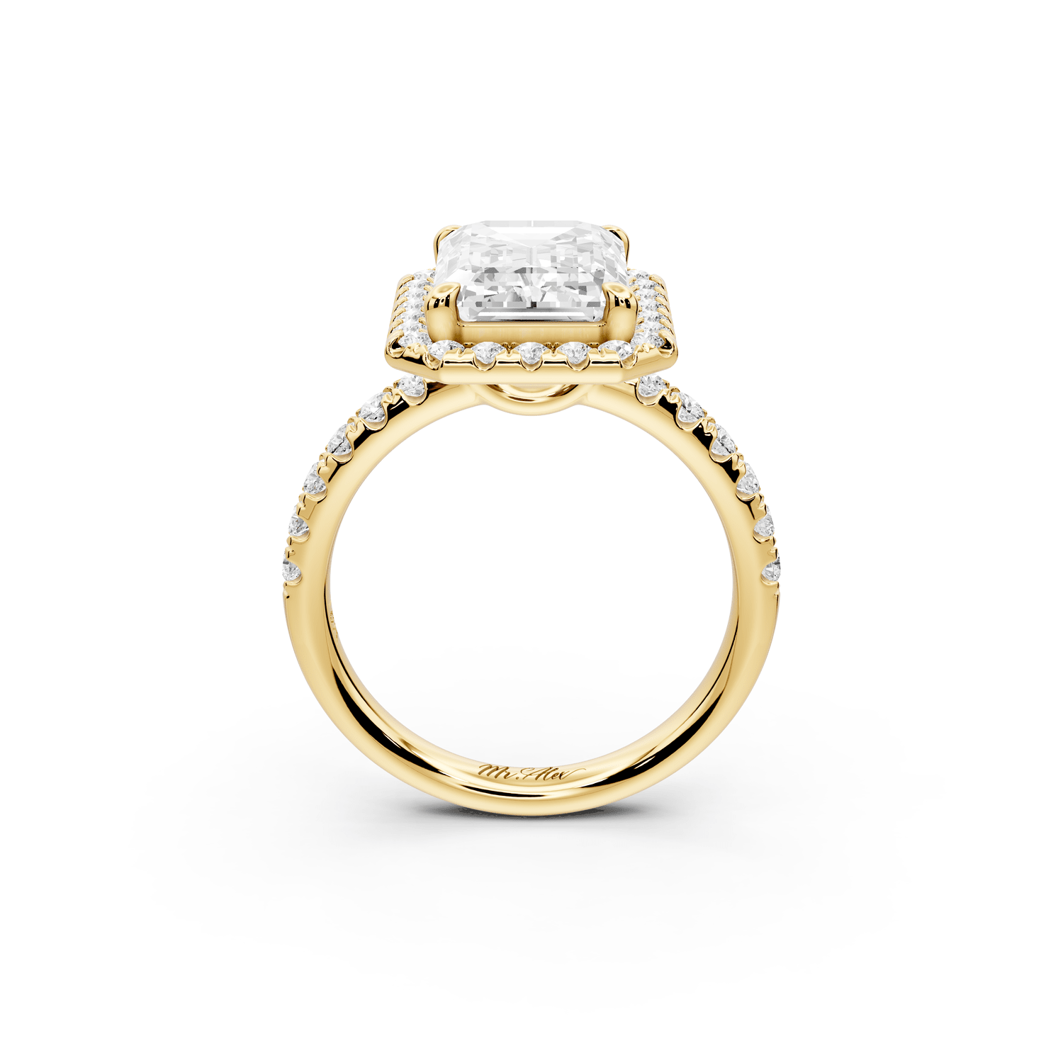 Eveline - 4ct 18k yellow gold emerald Halo Half Band Pavé Engagement Ring - Mr. Alex Jewelry