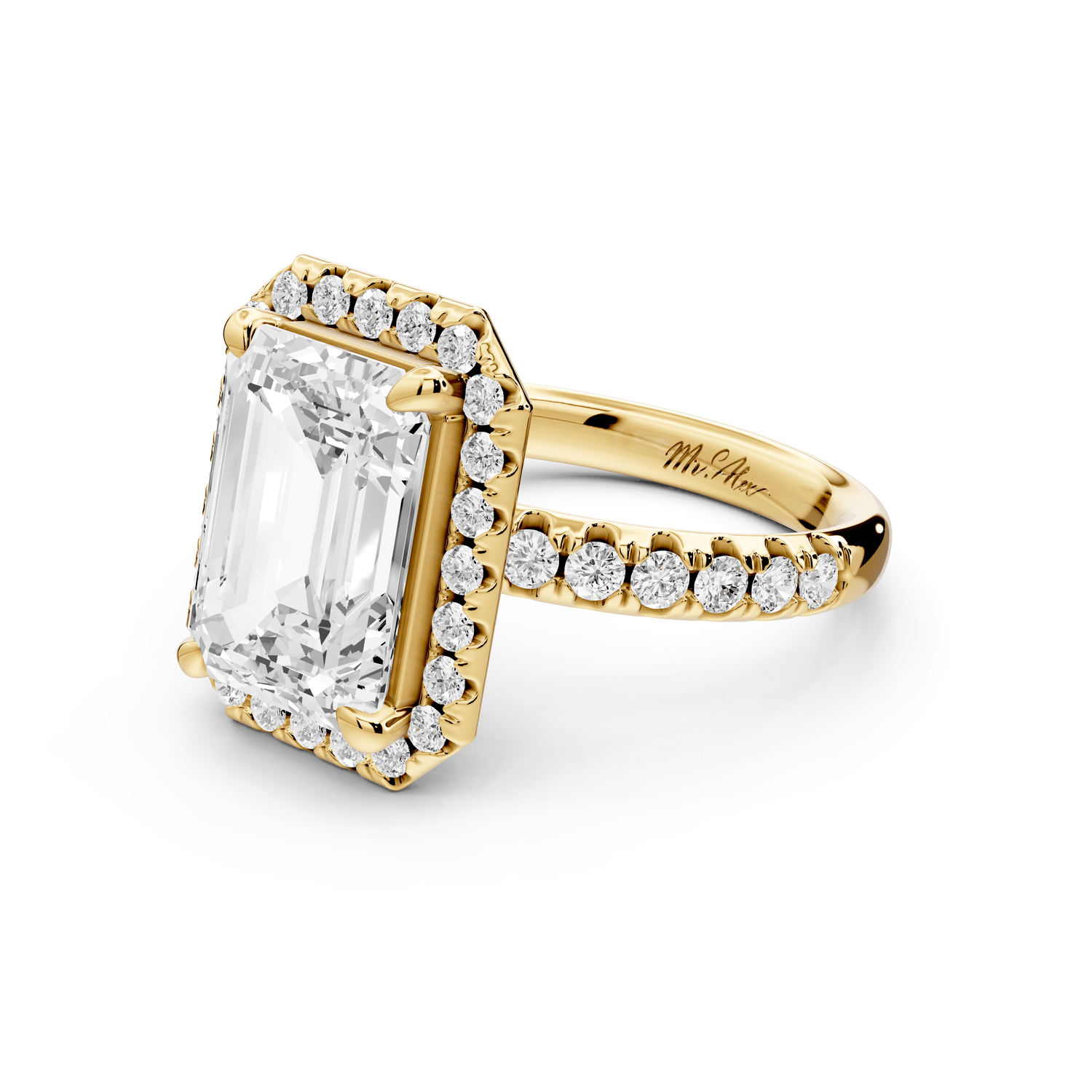 Eveline - 4ct 18k yellow gold emerald Halo Half Band Pavé Engagement Ring - Mr. Alex Jewelry